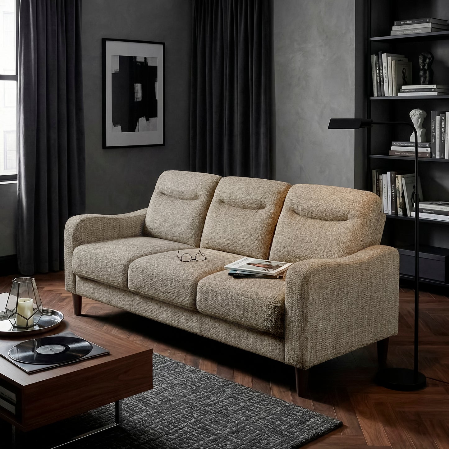 Contemporary Brown Sofa Chenille Fabric Upholstery Foam Comfort Solid Wood Living Room Furniture 1pc image 12