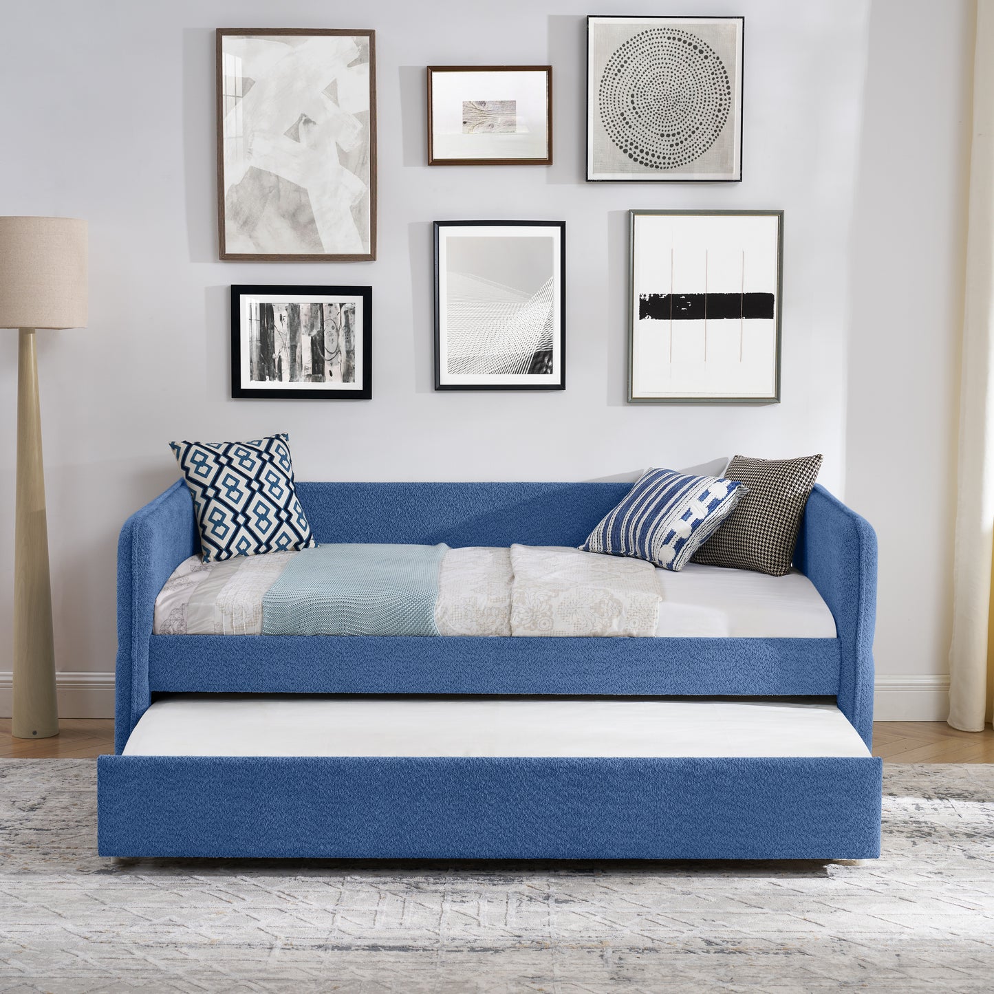 Daybed with Twin Size Pop-up Trundle Upholstered Tufted Sofa Bed, Twin Size, Boucle Fabric (83"x43"x29.5") image 12