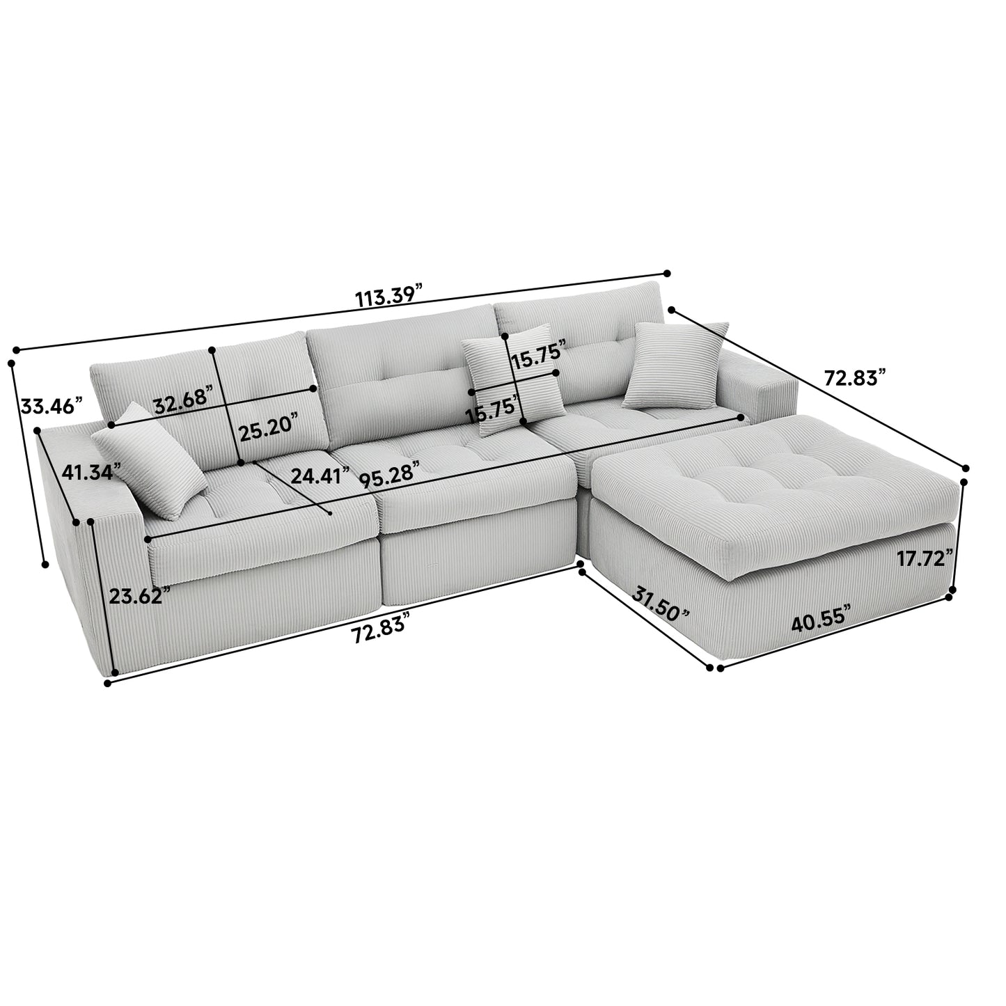 Corduroy Corner Chaise Compression Sofa Bed, L-Shaped Sectional Couch with High-Density Sponge, No-Assembly Required Convertible Sofa for Living Room, Apartment, Guest Room(Green) image 8