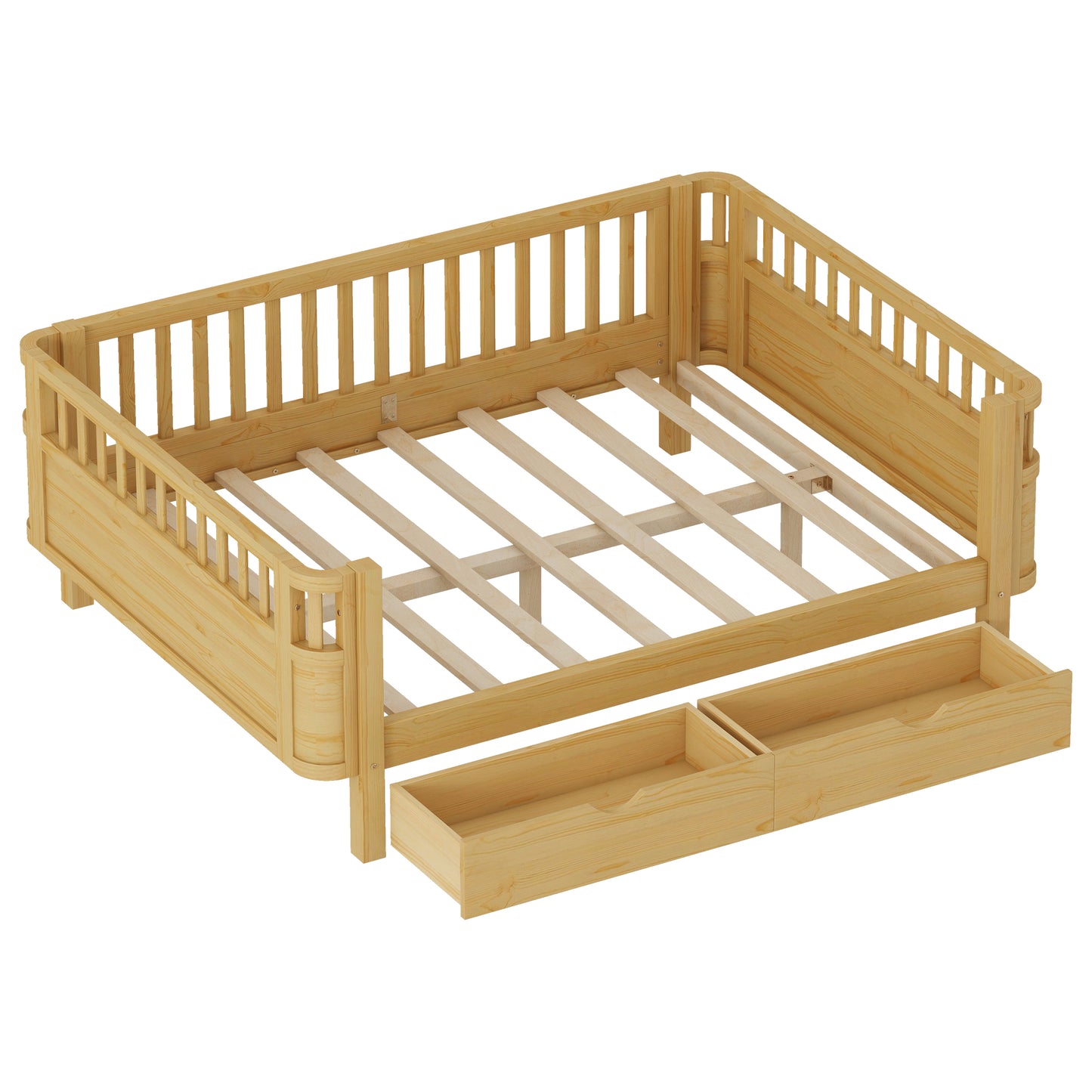 Full Size Wood Platform Bed for Kids, Wood Low Profile Full Bed with Rails for Girls and Boys, Natural (Patented Design),Old SKU W2593P409119 Expect Arrival Date 2026/7/10 image 12
