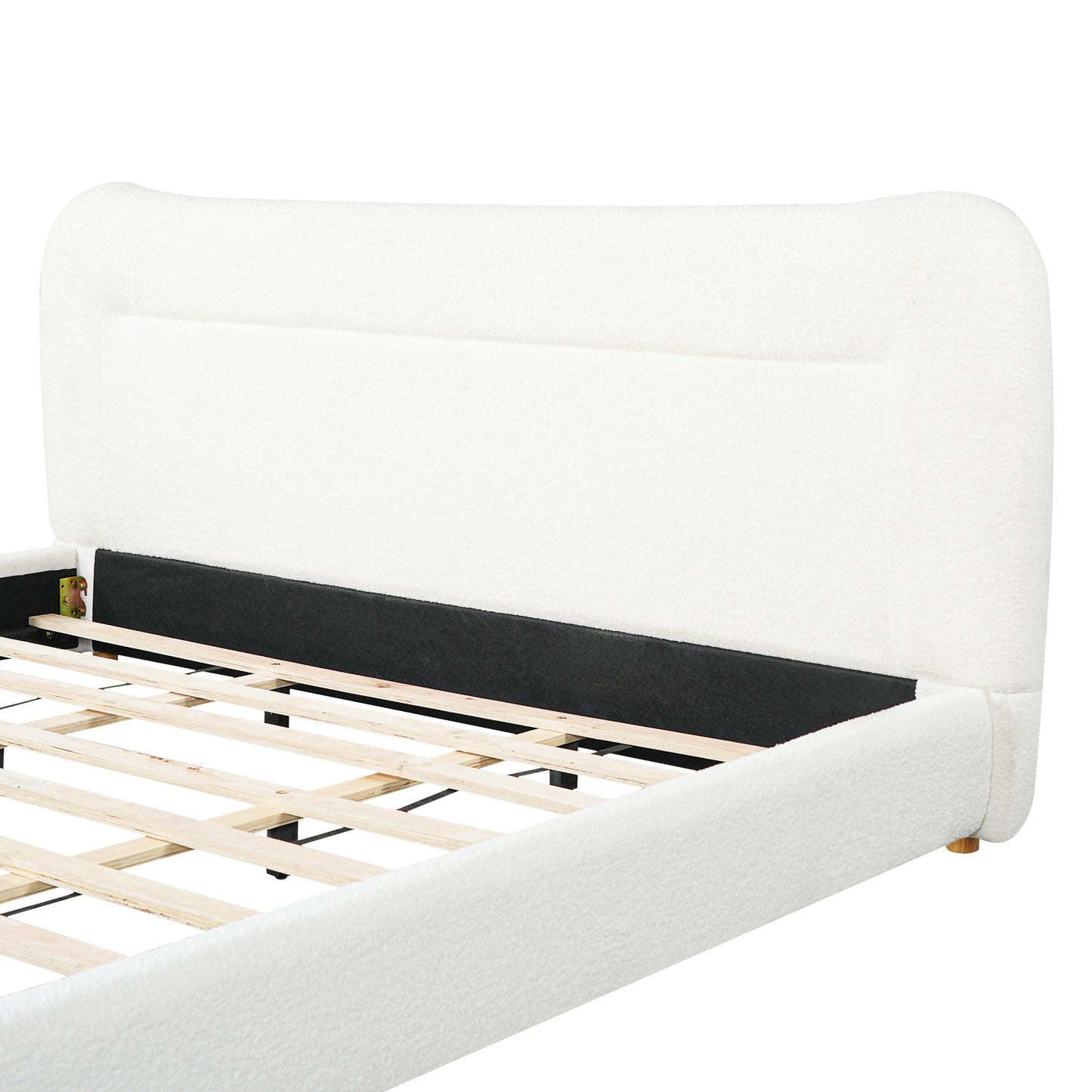 Minimalist curved headboard teddy bear plush bed, King, Cream image 12