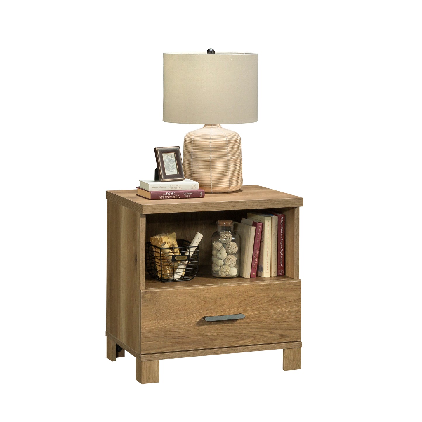 Country Nightstand with 1 Drawer and Open Shelf, Brown finish image 12