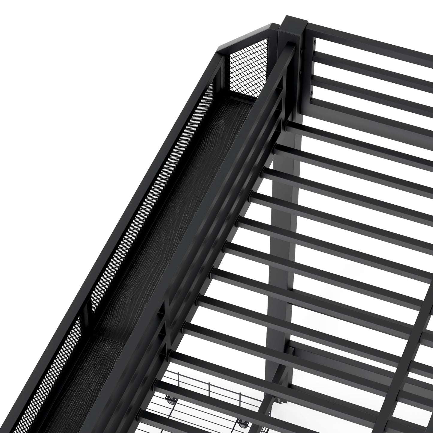 Twin over Twin Bunk Bed with Storage Shelves and Drawers,Multifunctional Metal Bunk Beds with USB Ports and LED Lights, Lower Bed that can be converted into a sofa, Black image 12