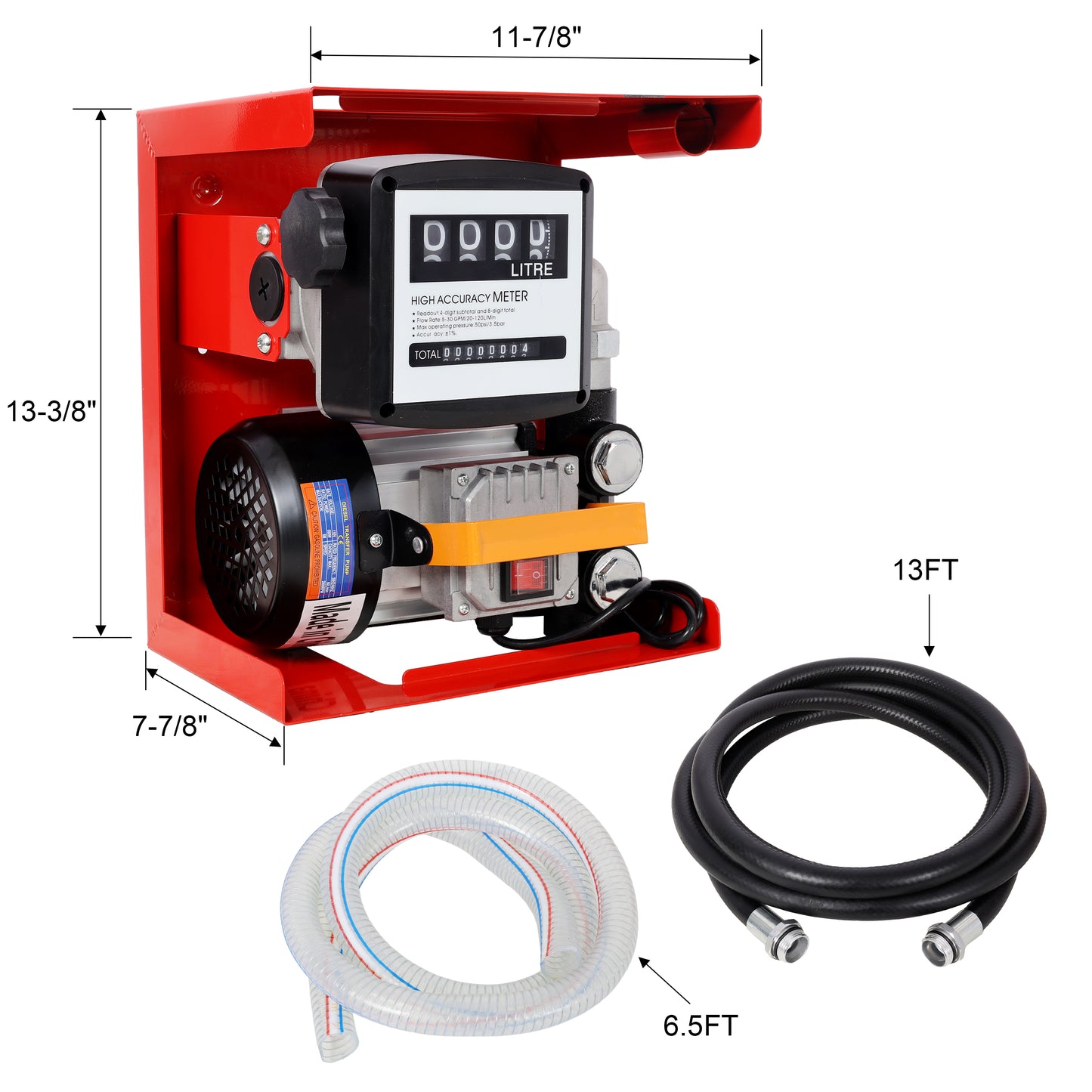 110V Self-Priming Diesel Fuel Transfer Pump Kit with Automatic Nozzle, Electric Oil Pump with Flow Meter, 13FT Hose & Fuel Nozzle Assembly image 12
