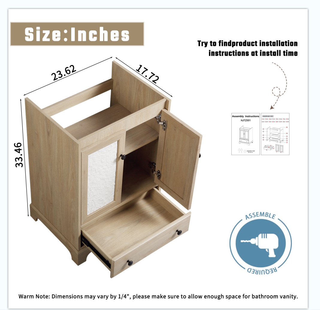 Bathroom Vanity Sink Base Wooden Material Ready-to-Assemble Bathroom Cabinet 24" Width without sink image 8