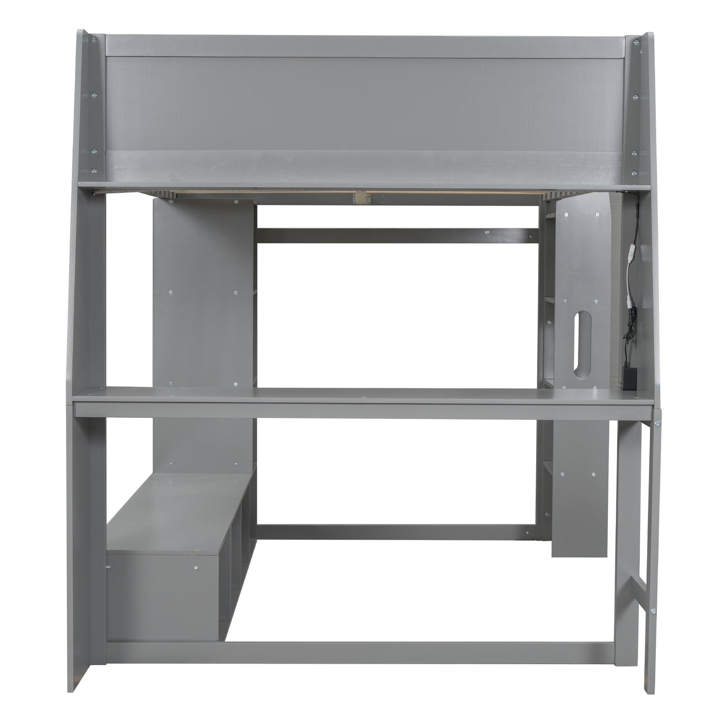 Wood Full Size Gaming Loft Bed with Desk, Multi-storage Shelves, LED and a Hanging Clothes Rack, Gray(Old SKU:N7090001042E) image 12
