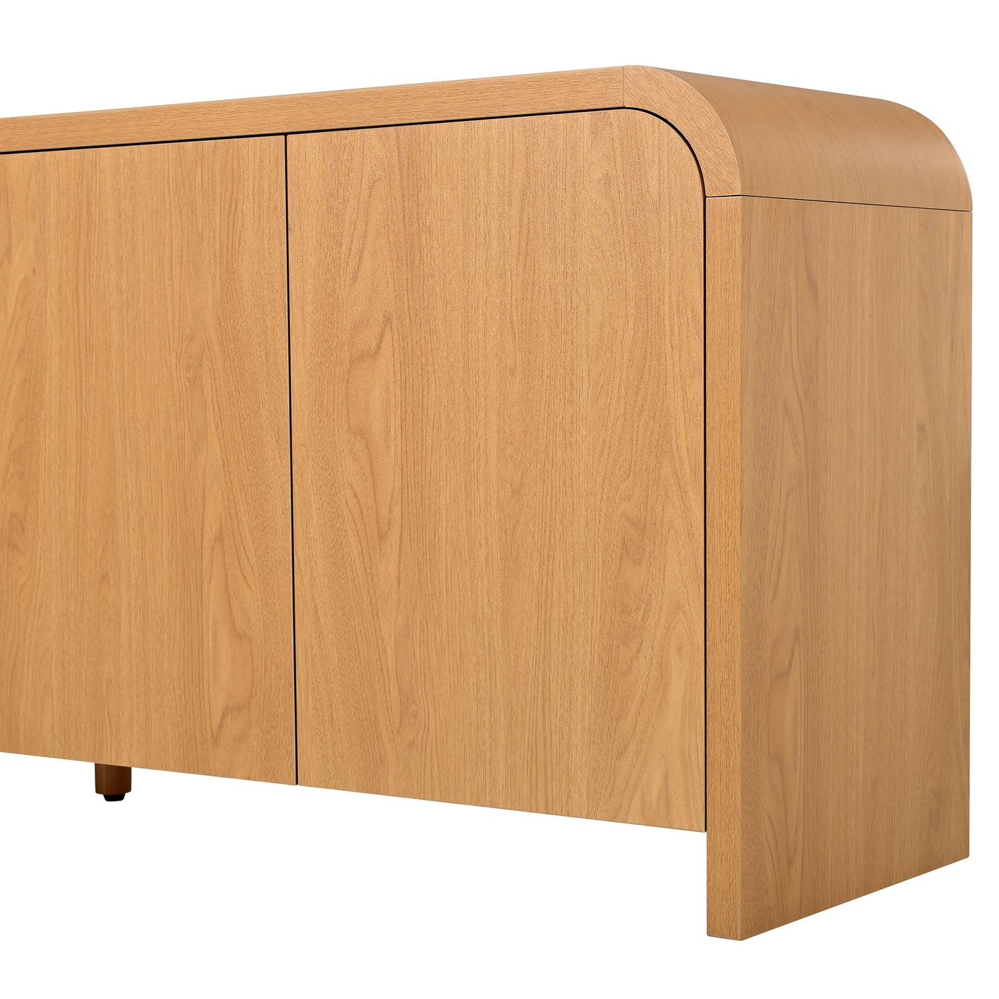 Farmhouse Curved Edge TV Stand with Large Cabinets for TVs up to 70", Minimalist Wood Grain Media Console with Cable Management, Mid Century TV Cabinet with Adjustable Shelves for Living Room, Natural image 12