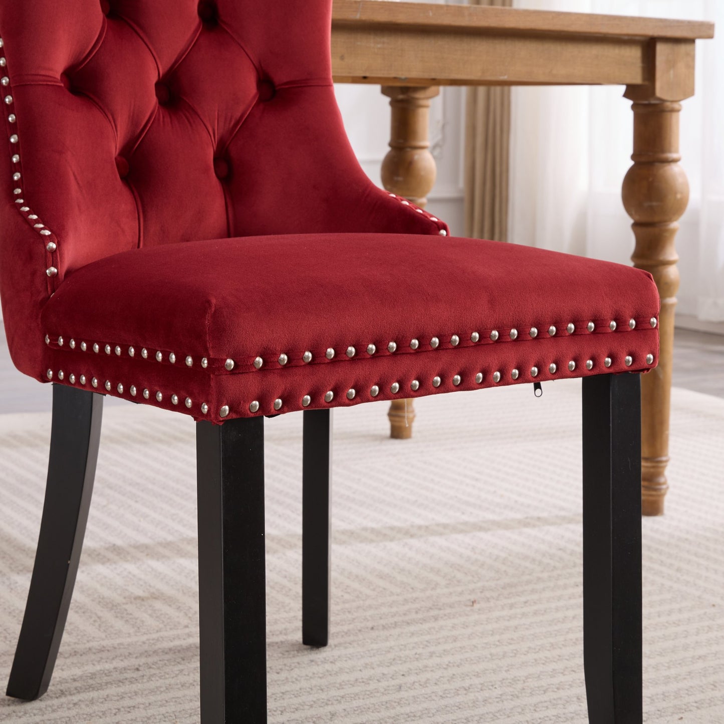 Classic Velvet Dining Chairs, High-end Tufted Solid Wood Contemporary Velvet Upholstered Dining Chair with Wood Legs Nailhead, SET OF 2,Burgundy, Wine Red,SW2001WR image 12