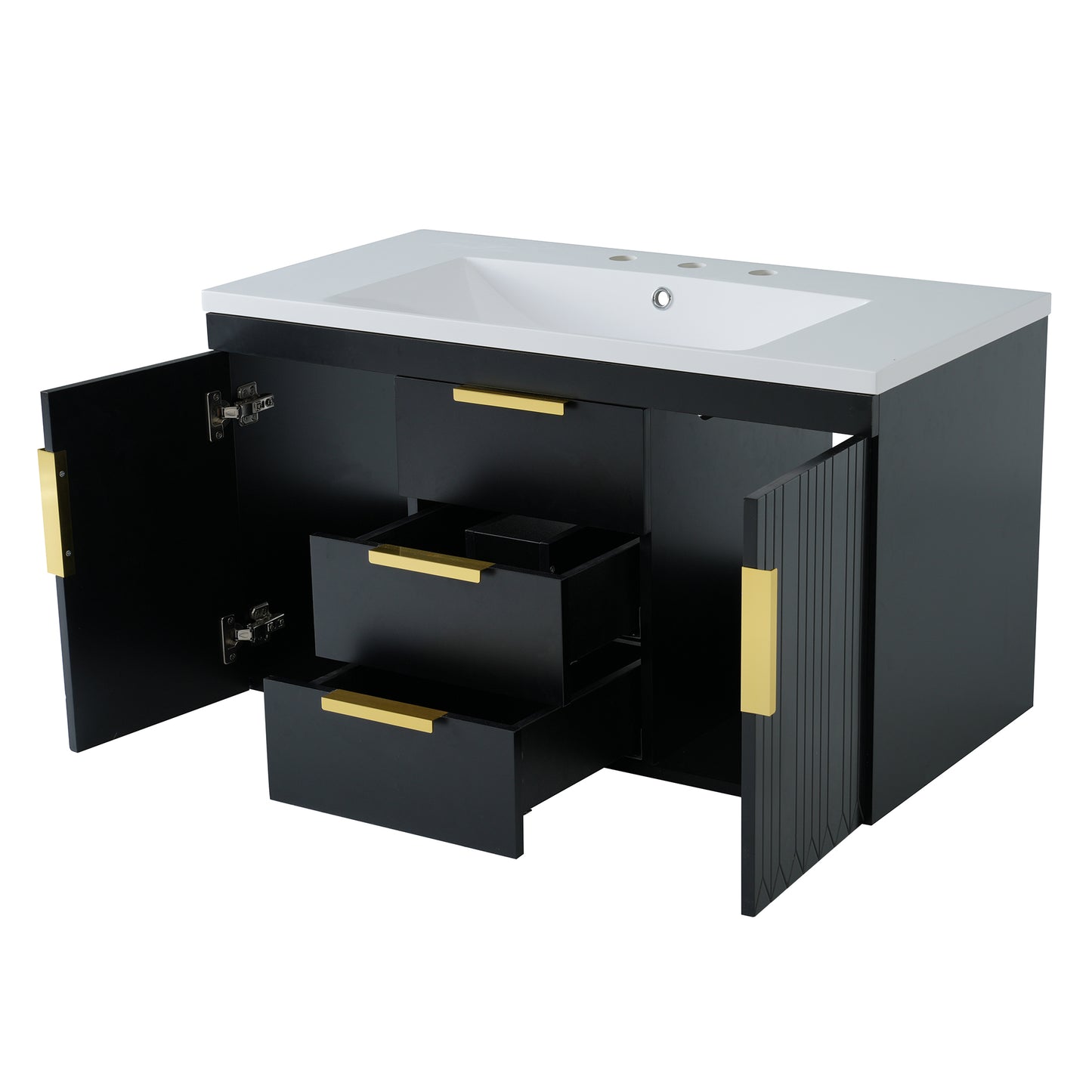 36'' Wall Mounted Bathroom Vanity with Resin Sink, Floating Bathroom Storage Cabinet with 2 Drawers, Solid Wood Bathroom Cabinet (Same as N710S236003B) image 12