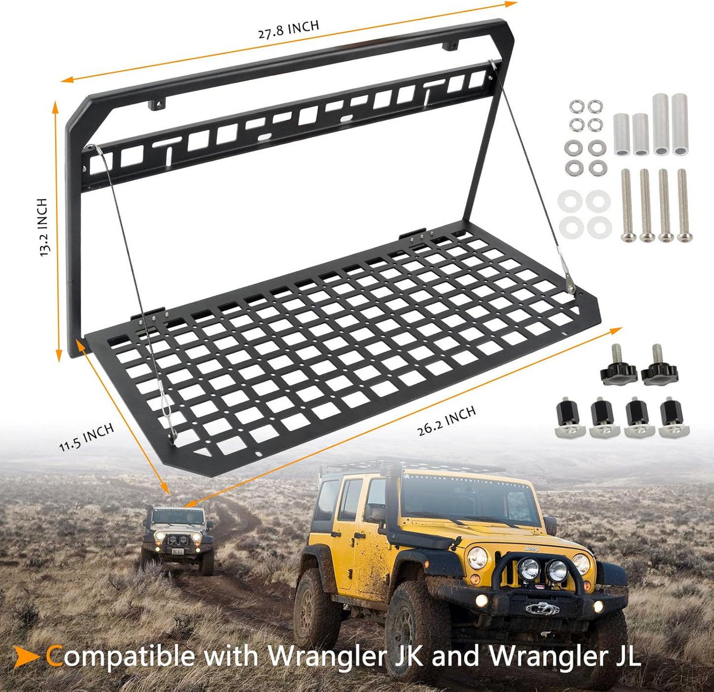Tailgate Table Foldable Rear Cargo Shelf Compatible with Jeep Wrangler 2007-2017 JK JKU & 2018-2026 JL JLU (Not Fit JK Models with Stock Subwoofer) image 11