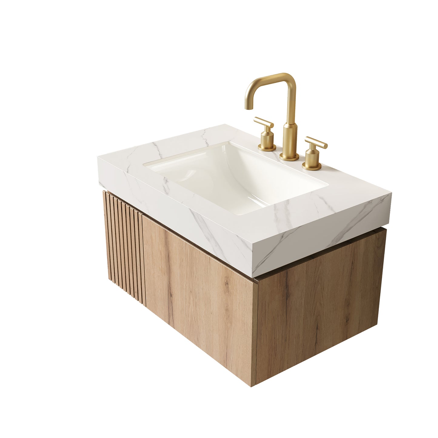 30" MURI Carrara White Sintered Stone Countertop and Undermount Ceramic Basin with Three Standard Pre-drilled Faucet Holes, NO Cabinet, NO Faucet and Sink Cover image 7