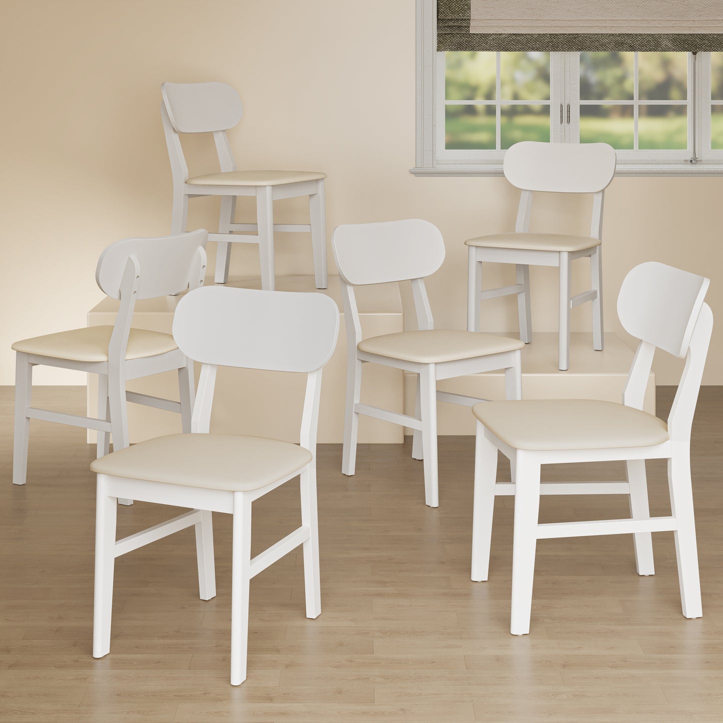 Farmhouse Dining Chairs Set of 2, Modern Faux Leather Upholstered Kitchen&Dining Room Chairs, Side Seating for Kitchen, Dining Room, Living Room, Home Office, Terrace, Courtyard, 350LBS Capacity, Whit image 10
