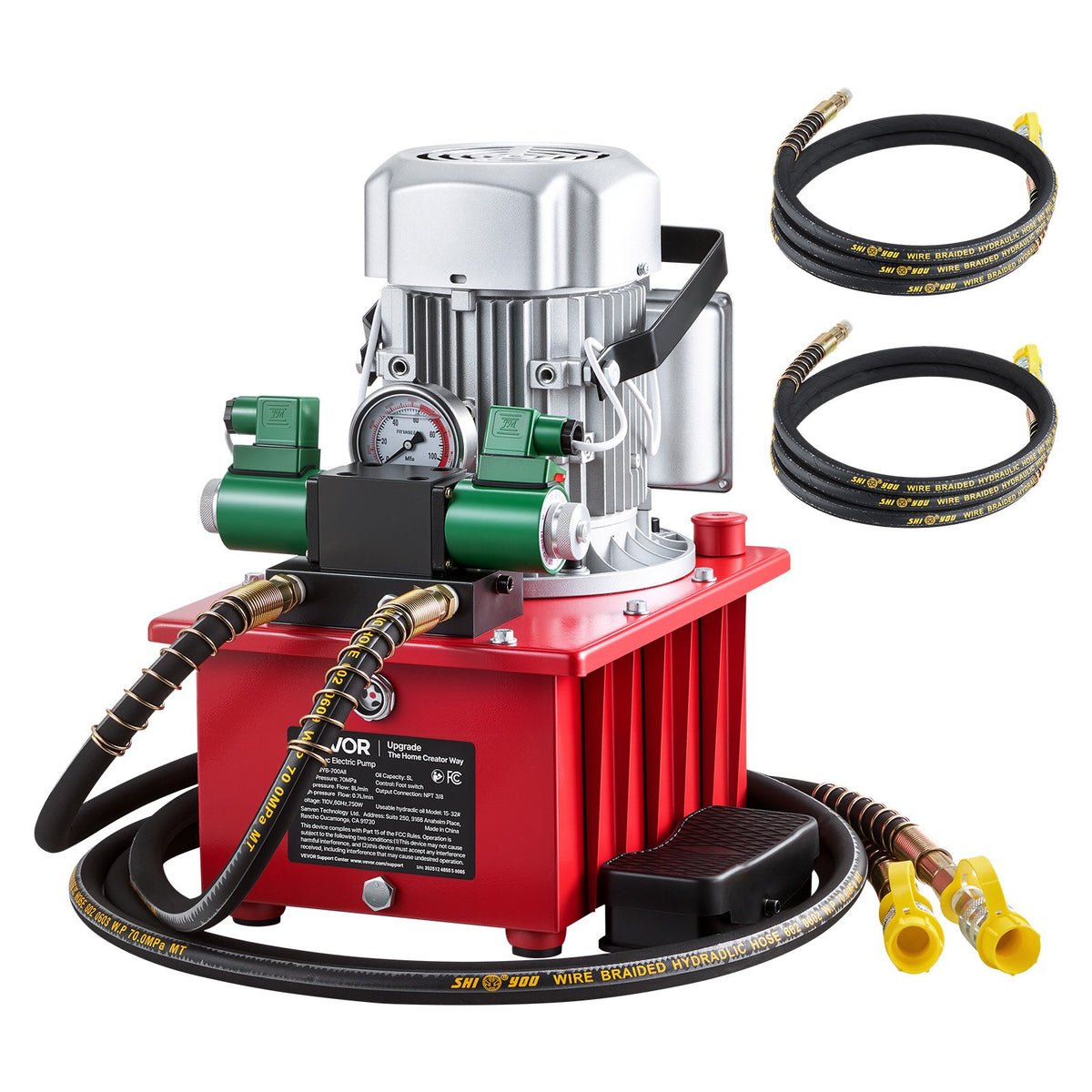 VEVOR hydraulic pump unit with pedal switch, pressure gauge and two hoses
