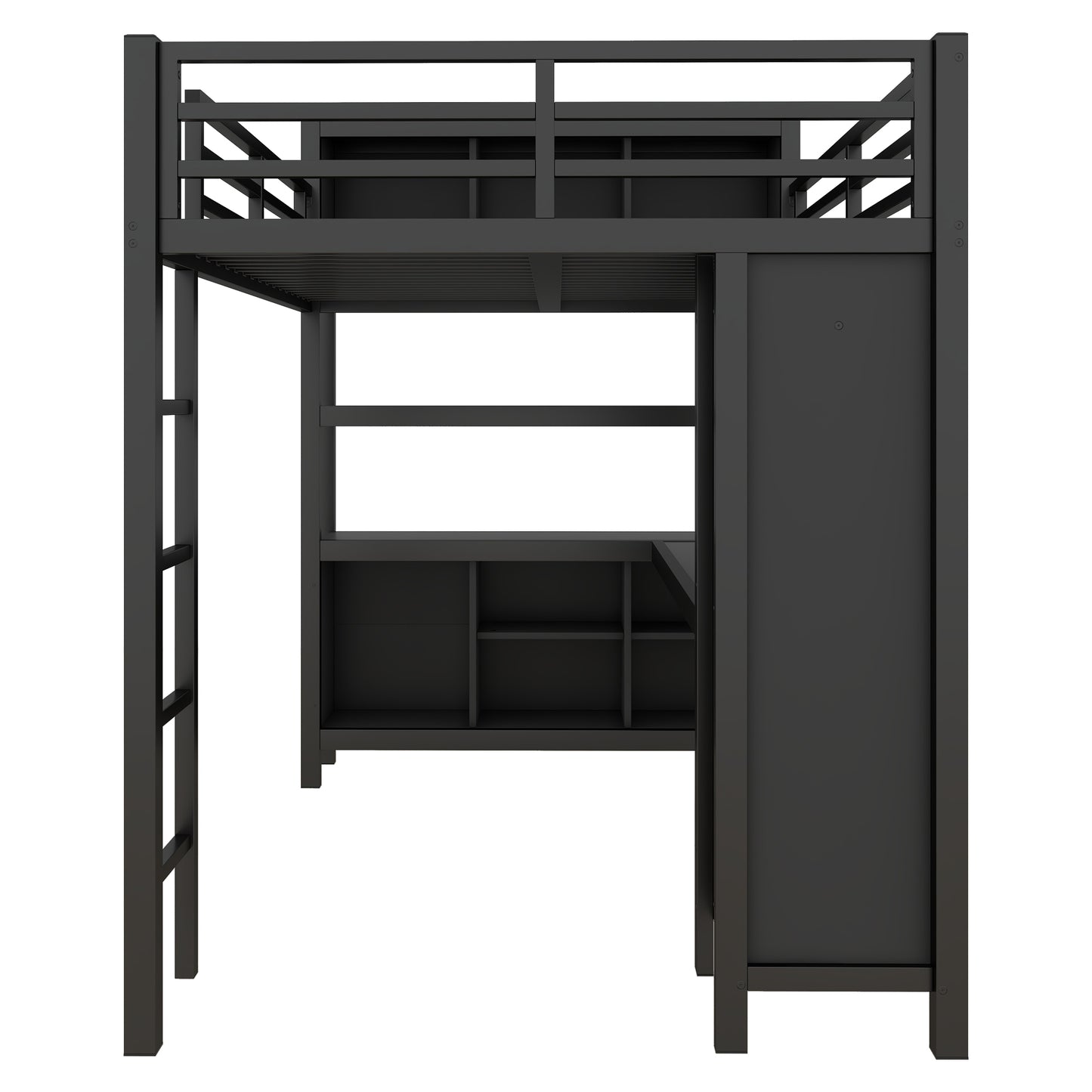 Metal Loft Bed with Wardrobe And L-shaped Desk, Full Size Loft Bed with Storage Cubes and Shelves, Heavy Duty Loft Bed for Kids Teens Adults, Black image 12