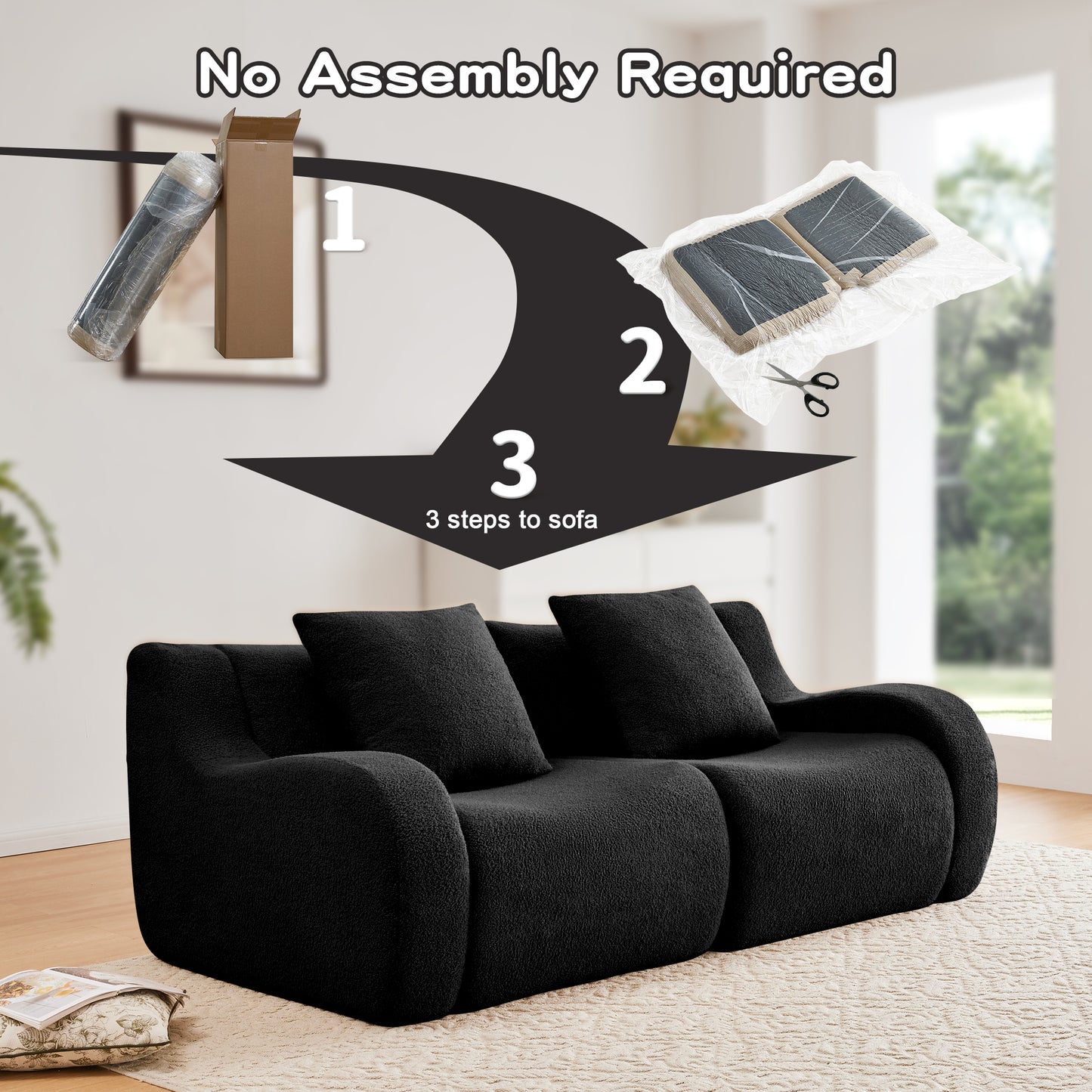 Soft Teddy Fabric Boneless Sofa,No Assembly Required Streamlined Design,Anti-Slip Design 32D High Density Sponge Fits Living Rooms Bedrooms,Black image 12