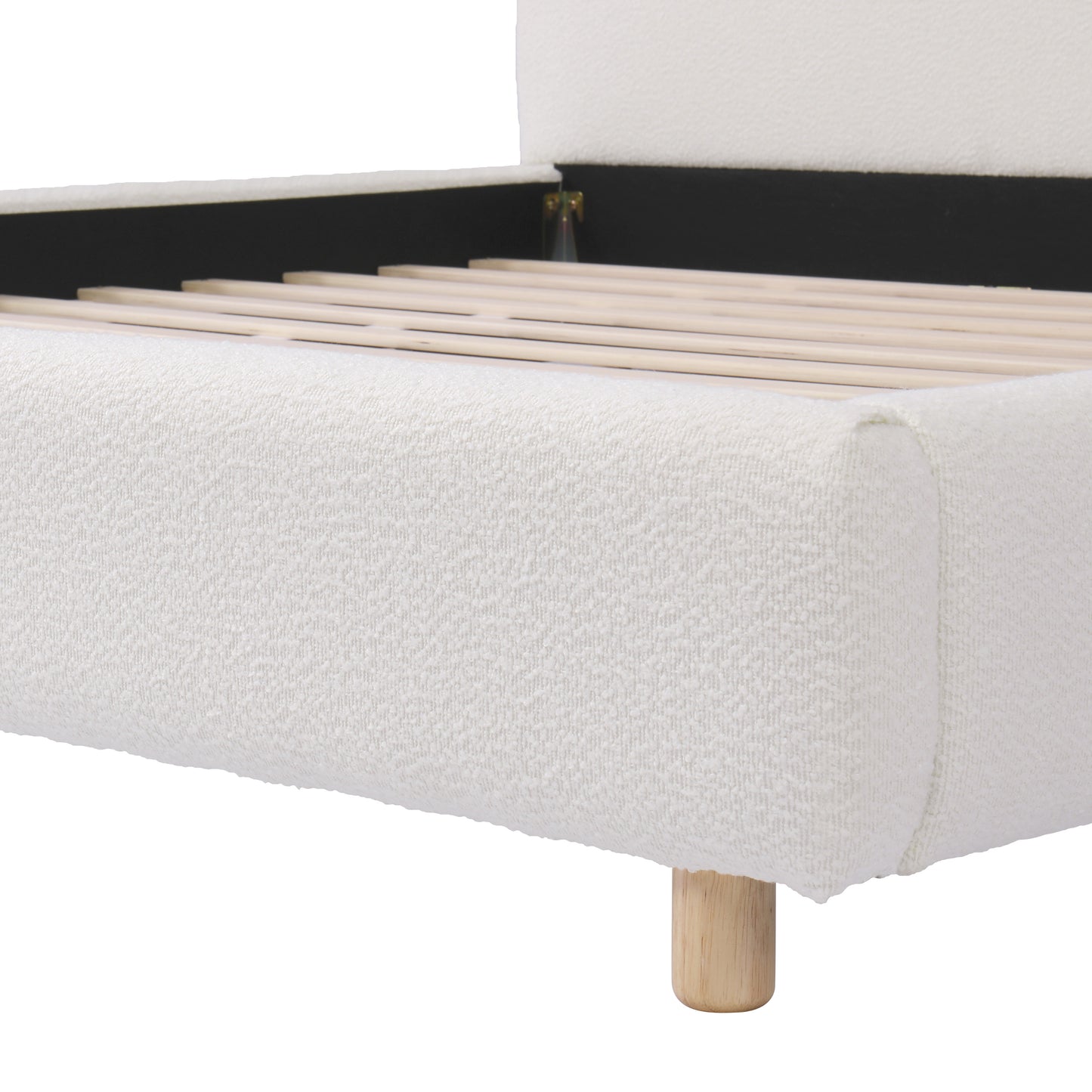 Queen Size Upholstered Bed With Boucle Fabric,Curved-Shape Design Thick Headboard, Solid Wood Legs,White image 12