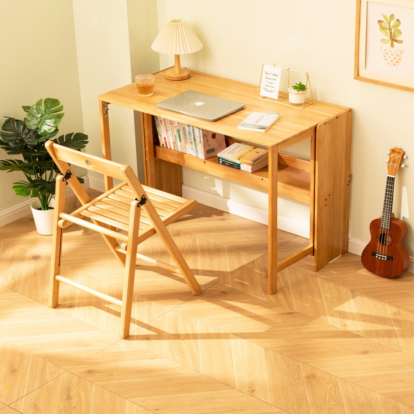Bamboo Folding Desk, Space-Saving Computer Desk for Small Spaces, Foldable Study Table for Bedroom, Home Office, Dorm, Apartment, Natural Color image 12