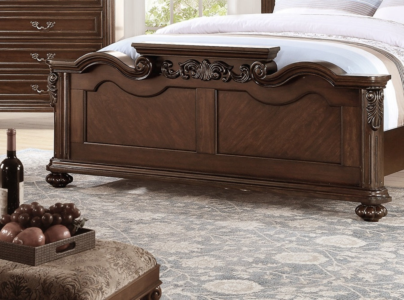 Gorgeous Traditional Antique Cherry 1pc Eastern King Size Bed Tufted Faux Leather Headboard Wooden Bedframe image 8