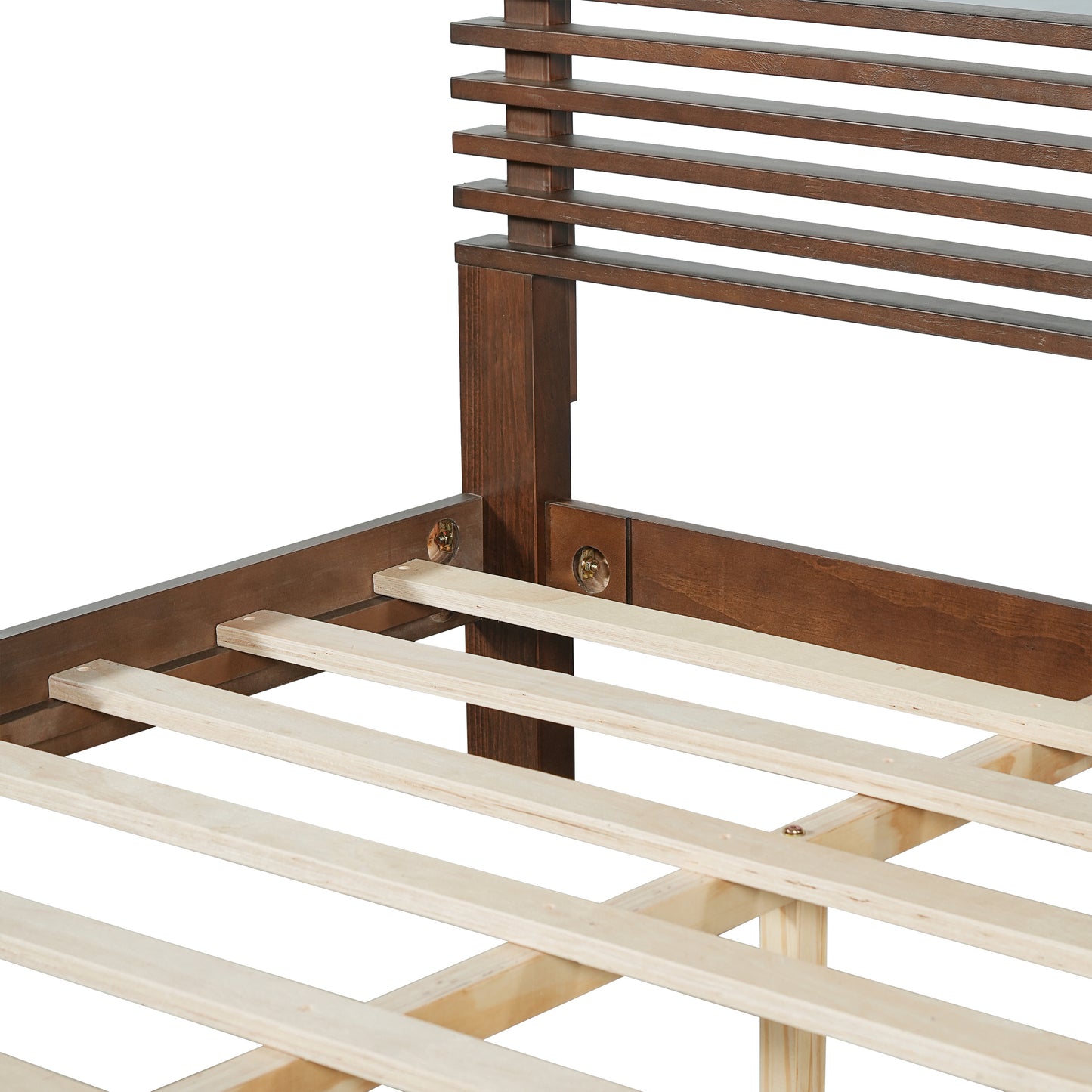 Premium Solid Wood King Size Bed Frame with Headboard, -Walnut Color, 600lbs Capacity, for Modern Bedroom,No Box Spring Needed, Fits All Mattresses image 12