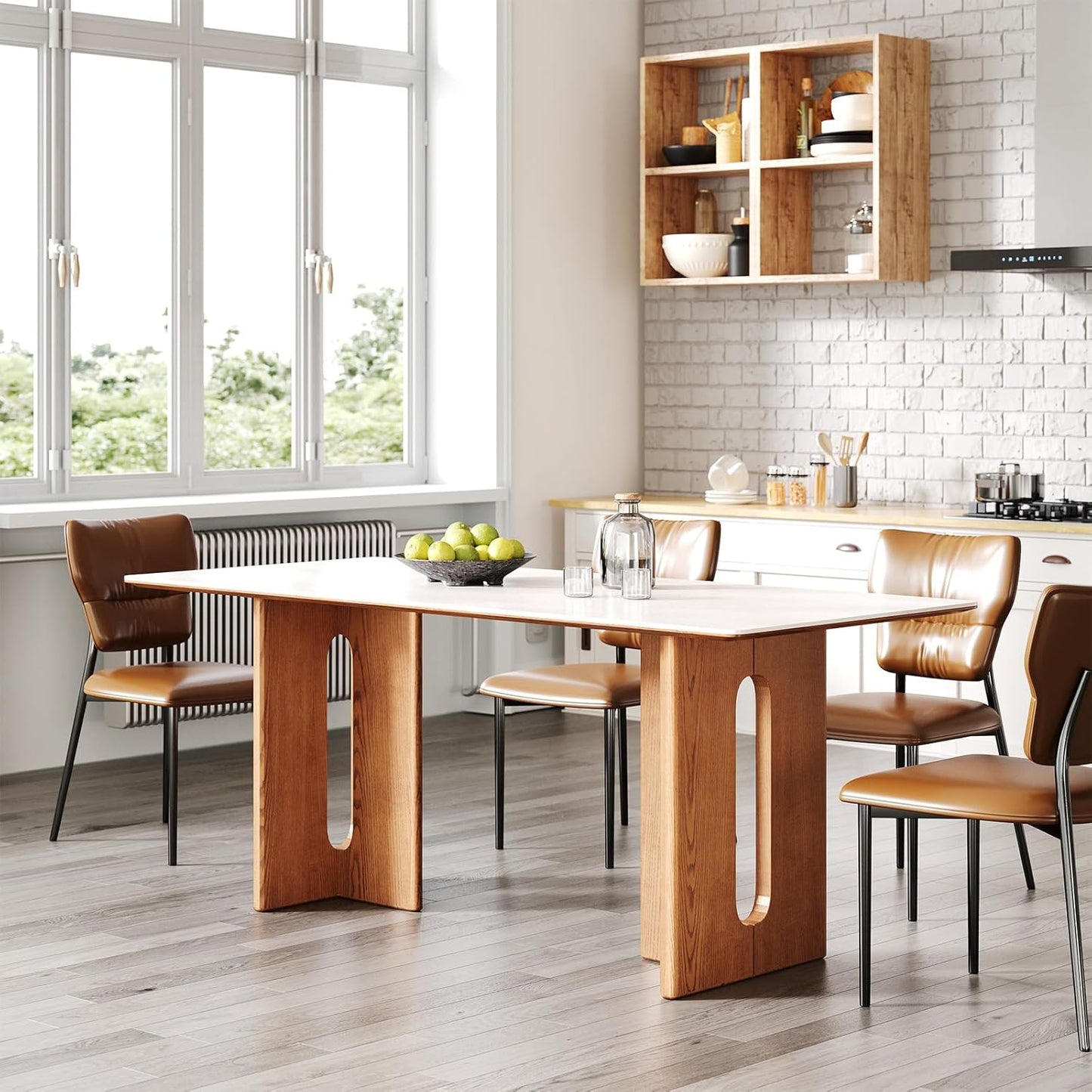 62.9-Inch Dining Table for 4–6 People, Rectangular Kitchen Table with Sintered Stone Top & Solid Wood Legs, Modern Dining Table for Kitchen, Dining Room & Living Room image 9