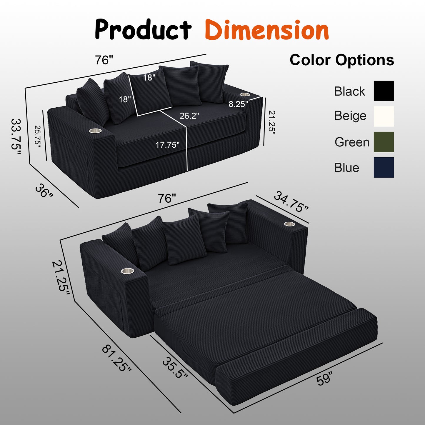 76IN Folding Convertible Sofa Bed image 5
