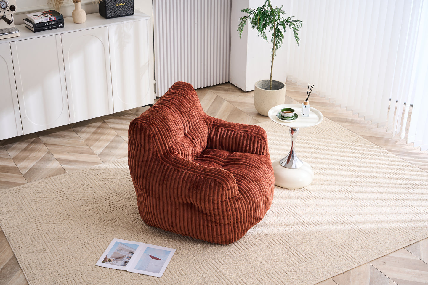 010-Soft Fluffy Corduroy Fabric Bean Bag Chair Filled With Memory Sponge,Red image 12