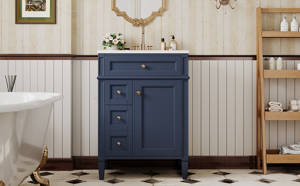 24'' Bathroom Vanity with Top Sink, Modern Bathroom Storage Cabinet with 2 Drawers and a Tip-out Drawer, Single Sink Bathroom Vanity image 12