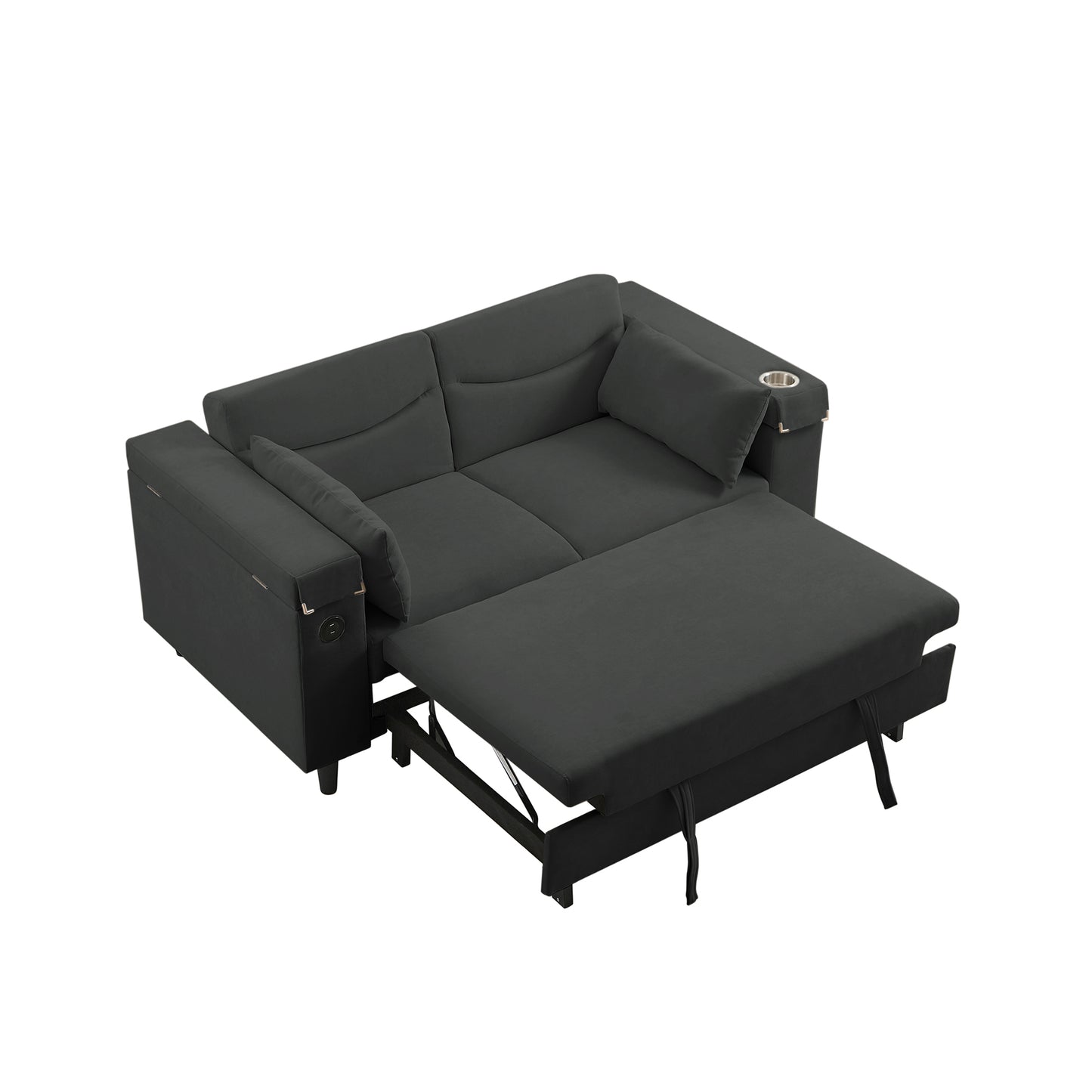 Dark Grey Chenille Sofa with Side Table and USB Port image 6