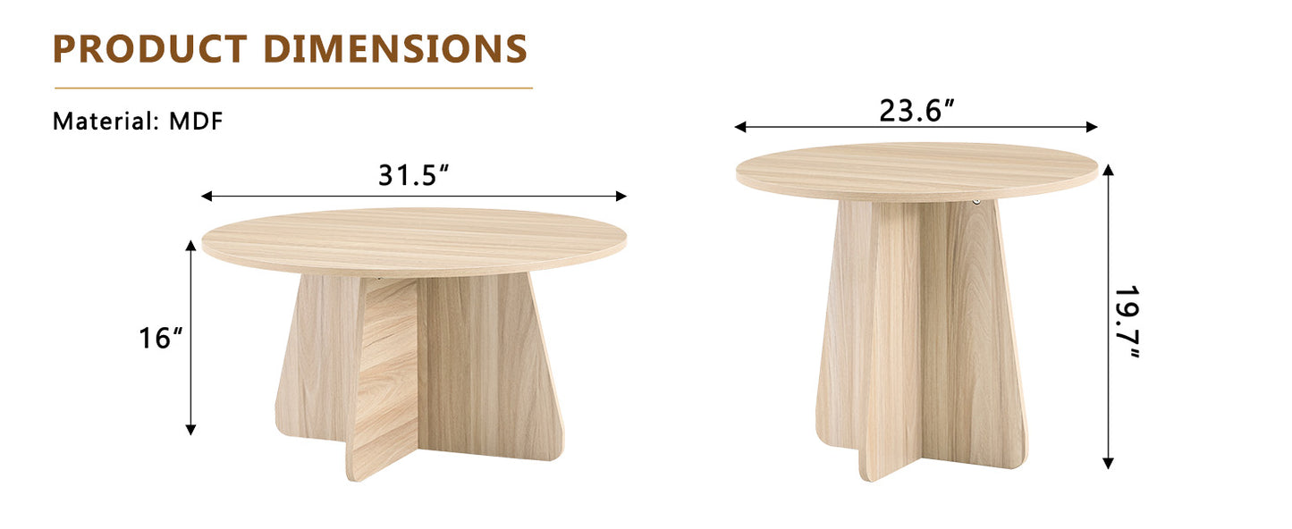 Retro-style nesting coffee table set. Available in walnut or natural wood finishes. Round nesting side tables with crisscross legs. Ideal for living rooms and dining rooms. image 12