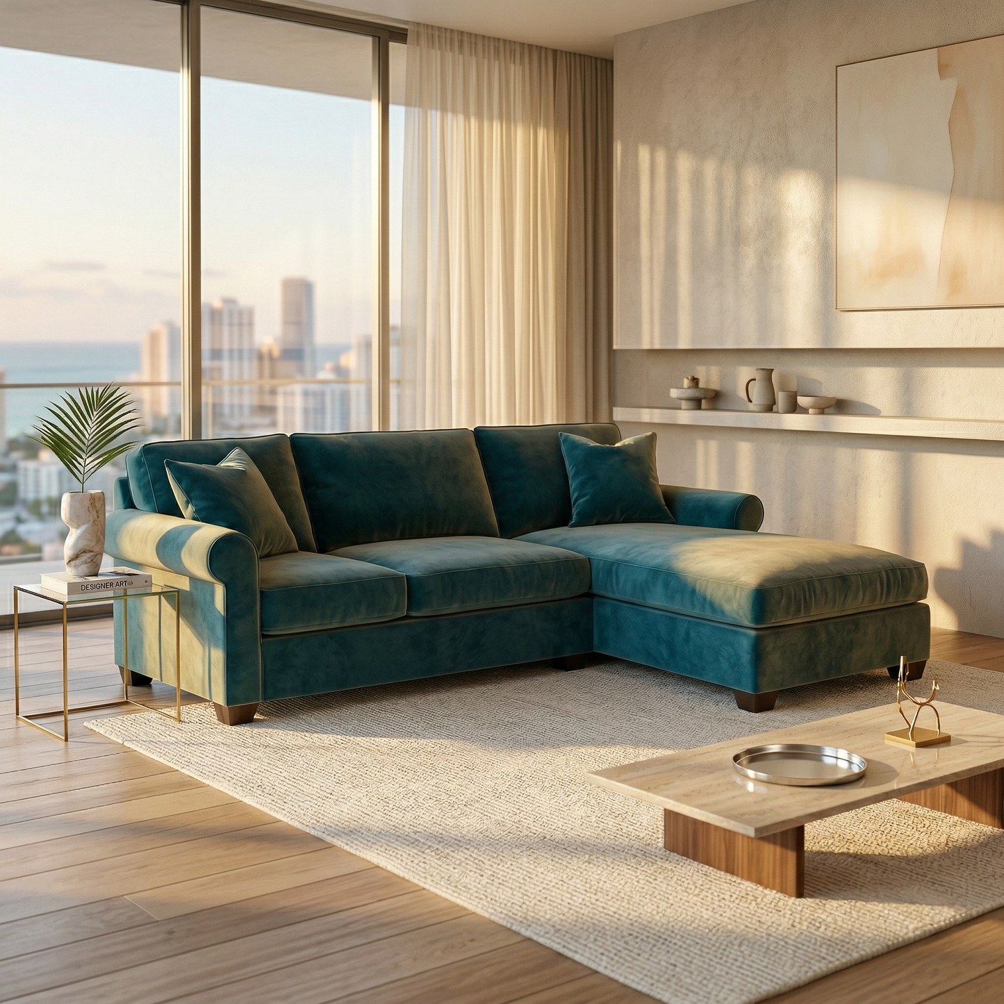 Irlanda Sectional – Made in USA, Custom Fabric Options, L-Shaped Sectional Wholesale Sectional Furniture - Velvet Antique Peacock - Velvet image 12