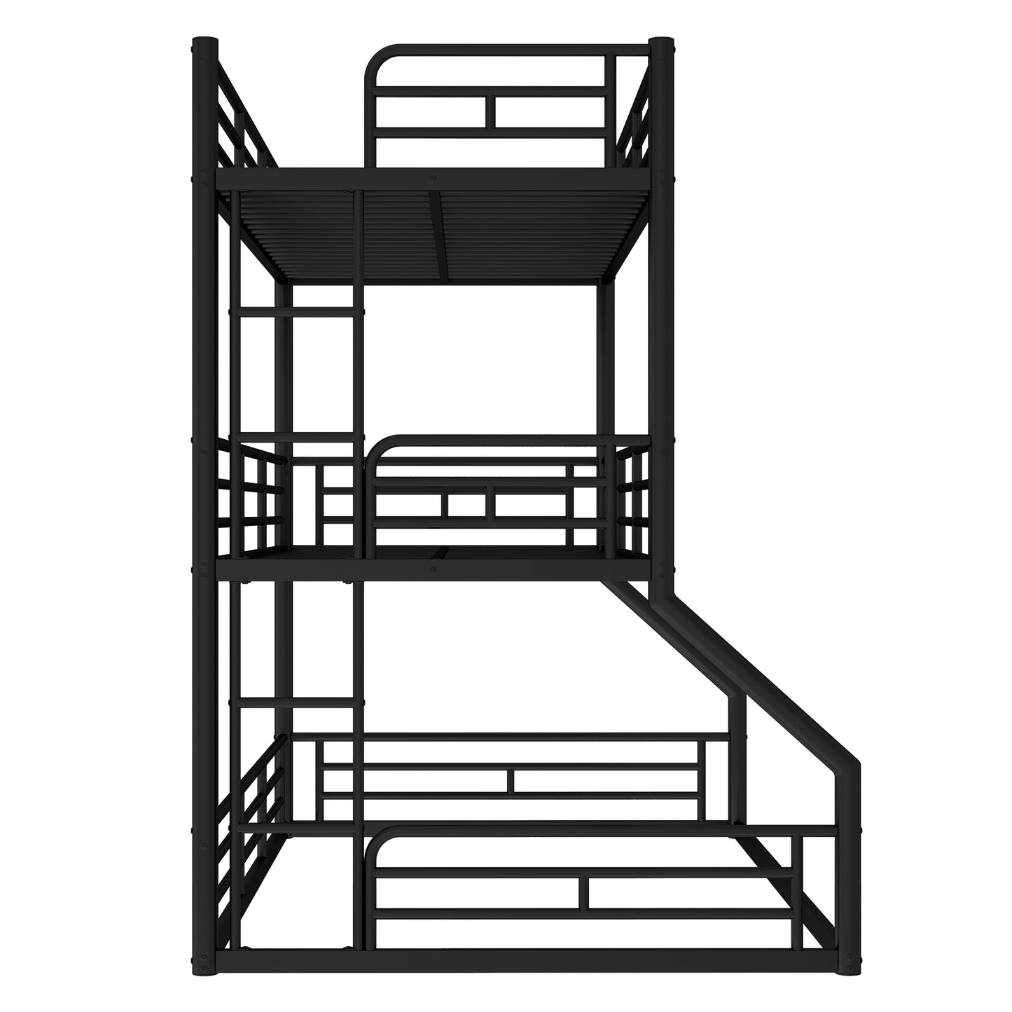 Twin over Twin over Full Bunk Bed, Metal Triple Bunk Bed with Safety Guardrails, Heavy-duty Bunk Bed with Noise-reduced Design, Black image 12