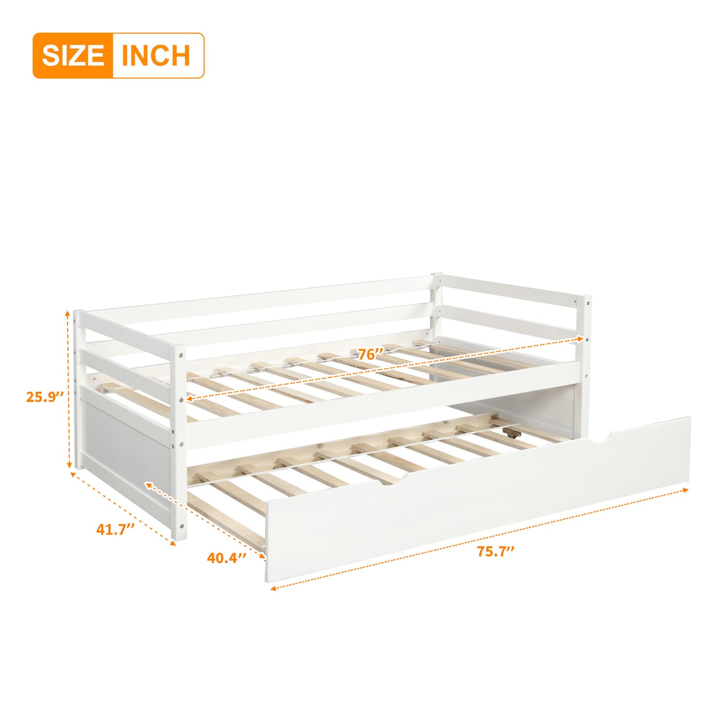 Daybed with Trundle Frame Set, Twin Size, White image 8