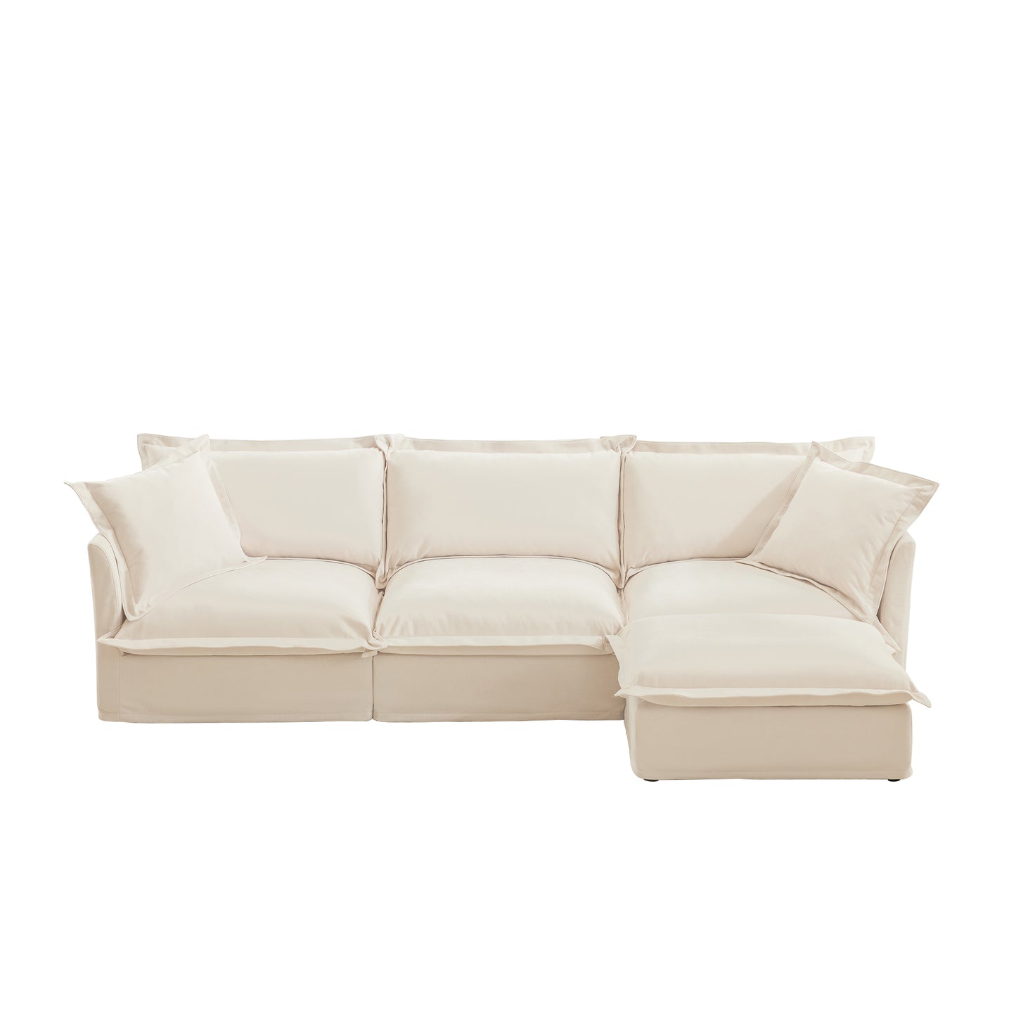 L-Shaped Slipcovered Sectional Sofa Couch, Comfy Chenille Deep Seat Cloud Couch with Convertible Ottoman & 2 Big Pillows, Modern Oversized 3 Seater Slipcovered Sofa Set for Living Room Office, Cream image 12