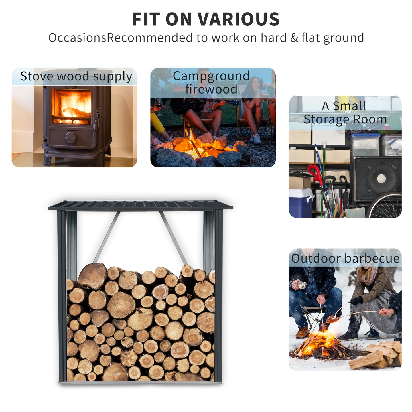 3ft x 5ft Outdoor Meta Firewood Rack,Open Wood Shed For Firewood, Pellet, or Lumber Storage, Black image 9