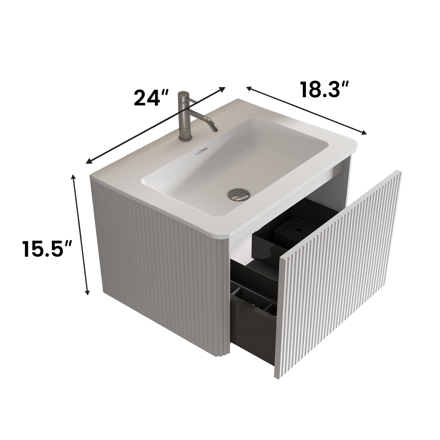 U059-Etna24W-301 Etna 24" Striped Soft White Bathroom Vanity with White Ceramic Sink, Wall Mounted Floating Bathroom Vanity for Modern Bathroom, One-Piece White Sink Basin without Drain, Pre-assembled image 12