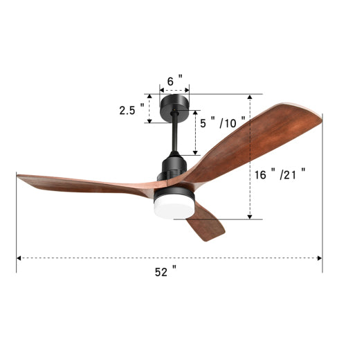 (Same as W882P368812) 52 Inch Indoor Ceiling Fan With Dimmable Led Light 3 Solid Wood Blades Remote Control Reversible DC Motor Black For Living Room image 8