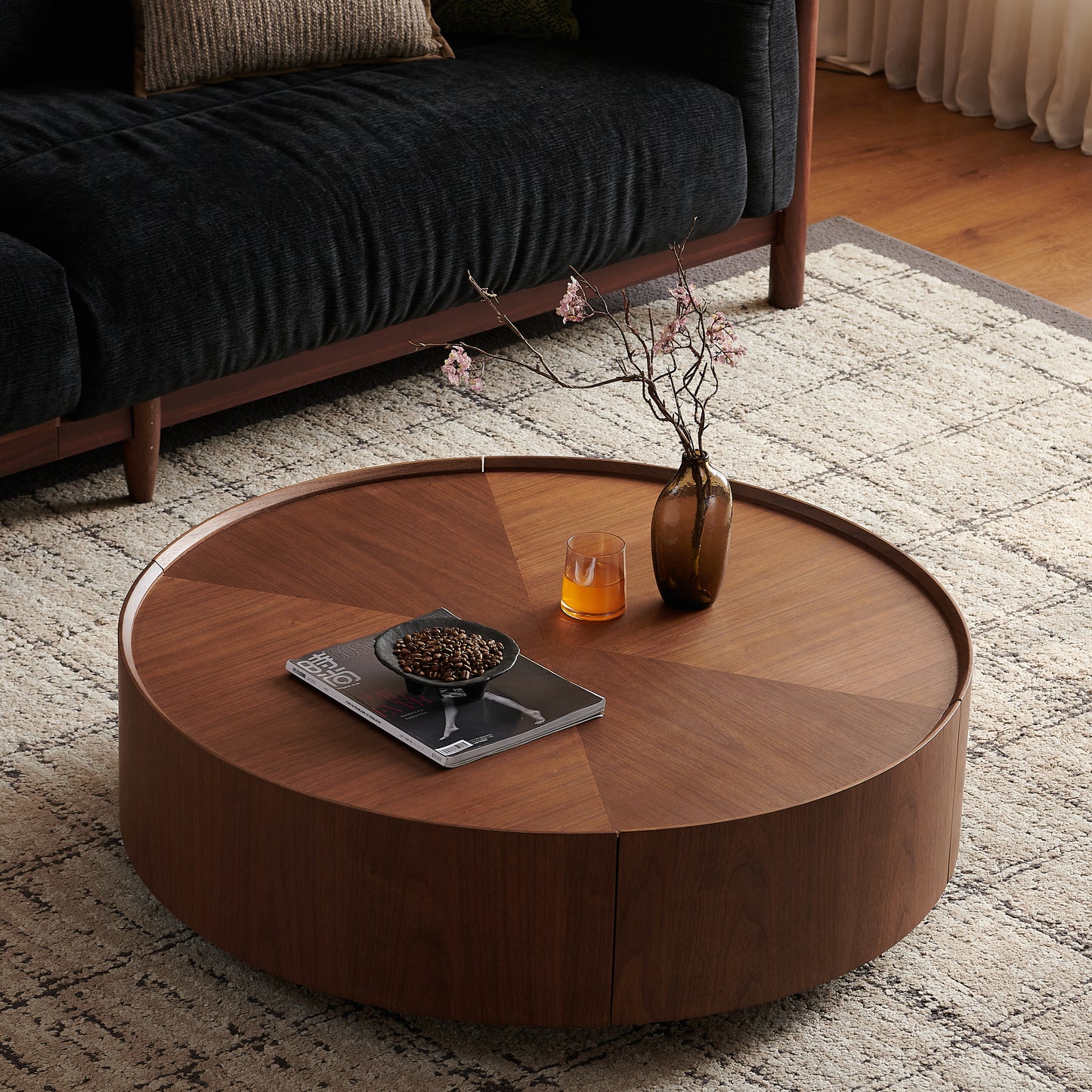 35.4-inch coffee tables, circular walnut design, suitable for living rooms, walnut material, suitable for bedrooms, living rooms, and offices image 12