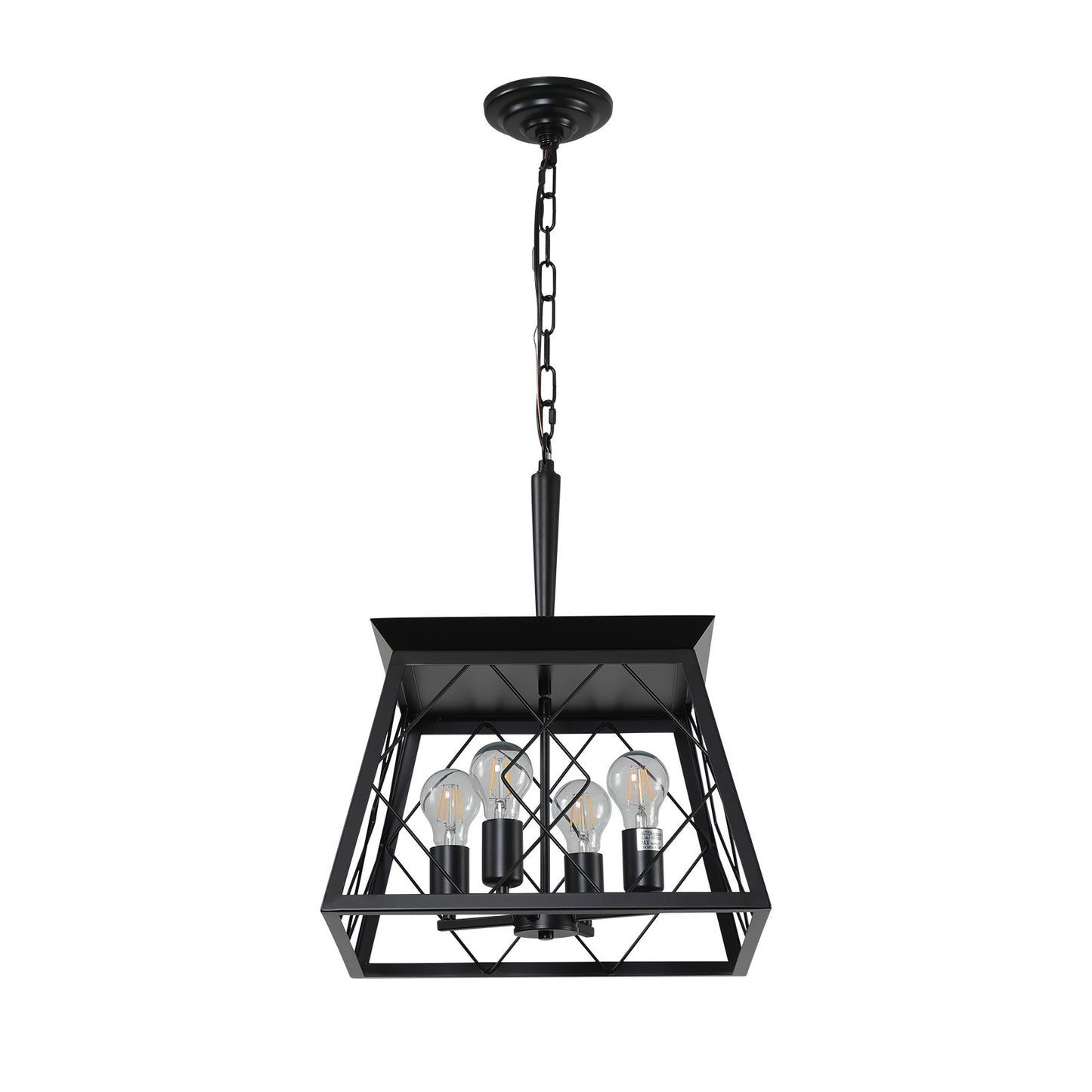 16" Black Industrial 4-Light Pendant Chandelier, Modern Metal Cage Design, Adjustable Hanging Light for Dining Room, Kitchen, Living Room (No Bulbs) image 10