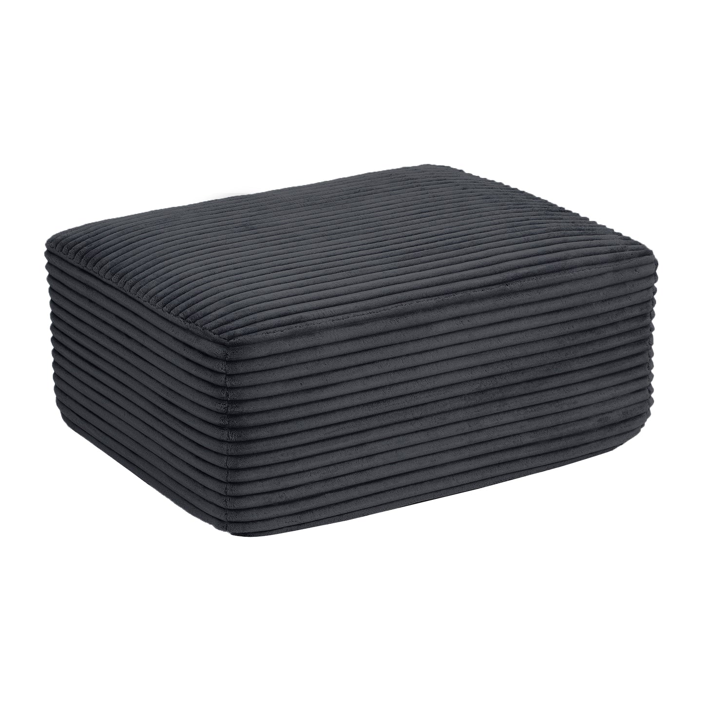 Corduroy Ottoman, Upholstered Cloud Ottoman for Boneless Couch in A Box, Compressed Memory Foam Footrest No Assembly Require,Black image 5
