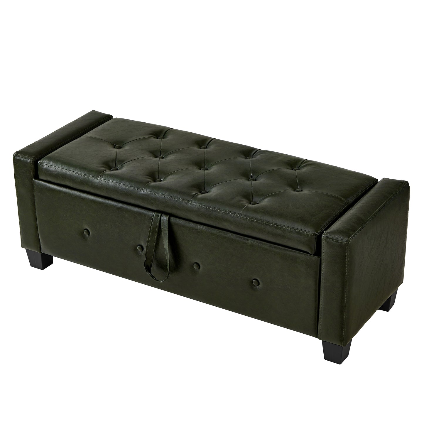 48" Ottoman Bench with Storage, Bench for Bedroom,Living Room,Hallway, Upholstered Tufted Faux Leather PU Ottoman Dark Green image 12