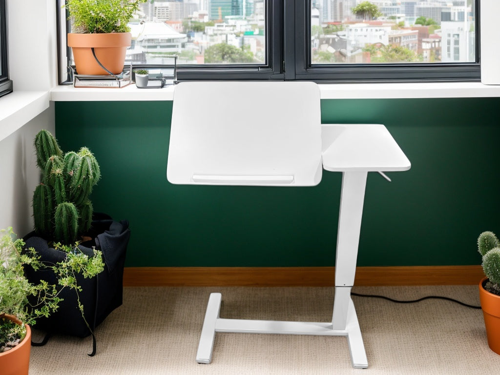 Overbed Bedside Desk, Mobile Rolling Laptop Stand Tilting Overbed Table with Wheels, Height Adjustable Tray Table for Laptop Bed Sofa Side Table, Bedside Table (WHITE) image 12