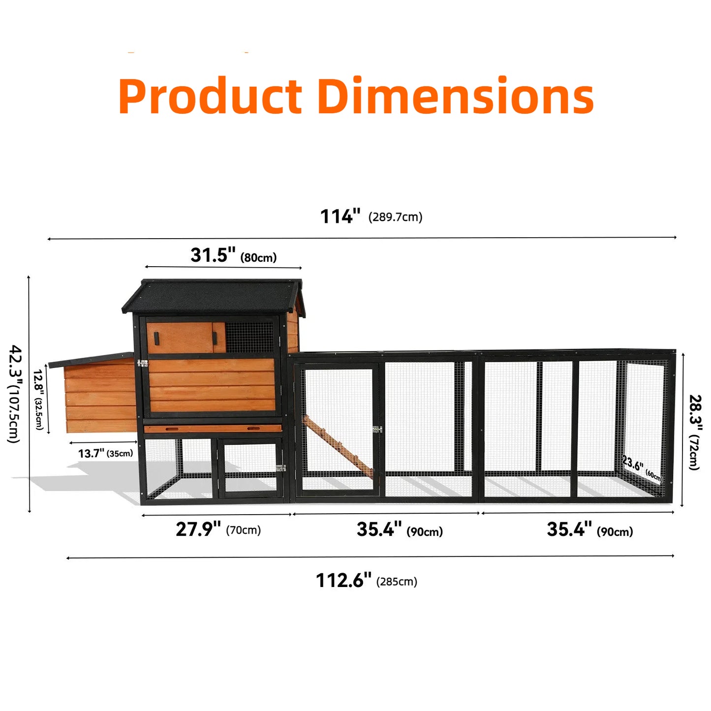 brown+black Wooden Chicken Coop, Large Outdoor Hen House with Run and Nesting Box Poultry Cage, Rabbit Hutch, Waterproof Anti-UV Panel for Backyard image 11