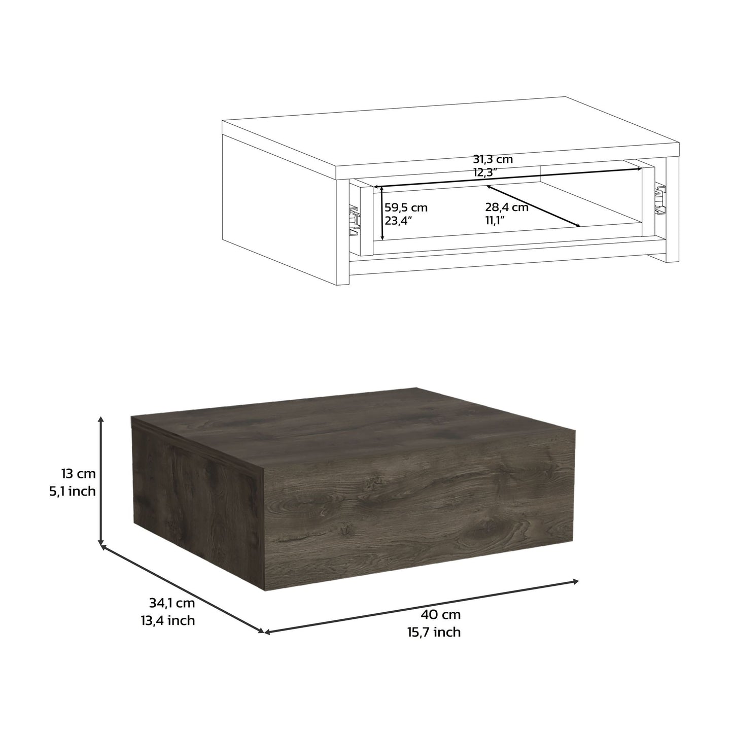 Floating Nightstand 5"H, Modern Wall-Mounted Bedside Shelf with Drawer, Dark Brown image 7