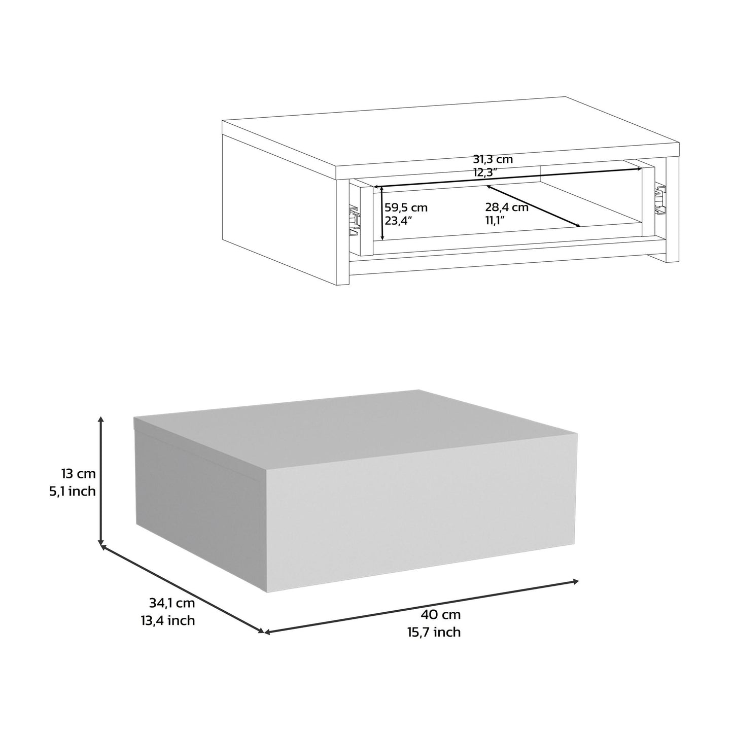 Floating Nightstand 5"H, Modern Wall-Mounted Bedside Shelf with Drawer, White image 7