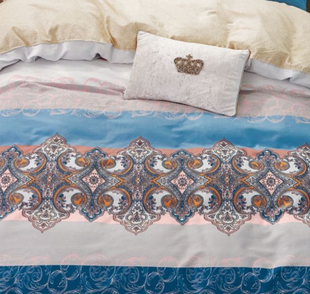 Hannah Blue Damask 100% Cotton 3 pcs Comforter Set image 4