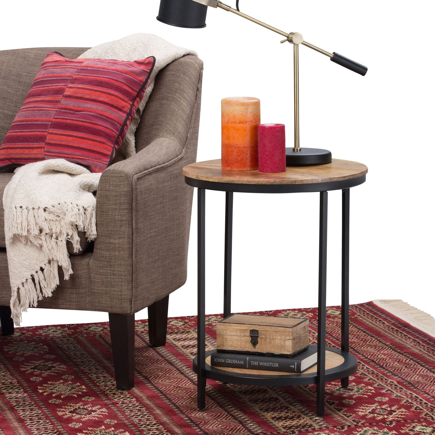 Jenna 18 inch Wide Solid Mango Wood and Metal Round Side Table in Natural image 9