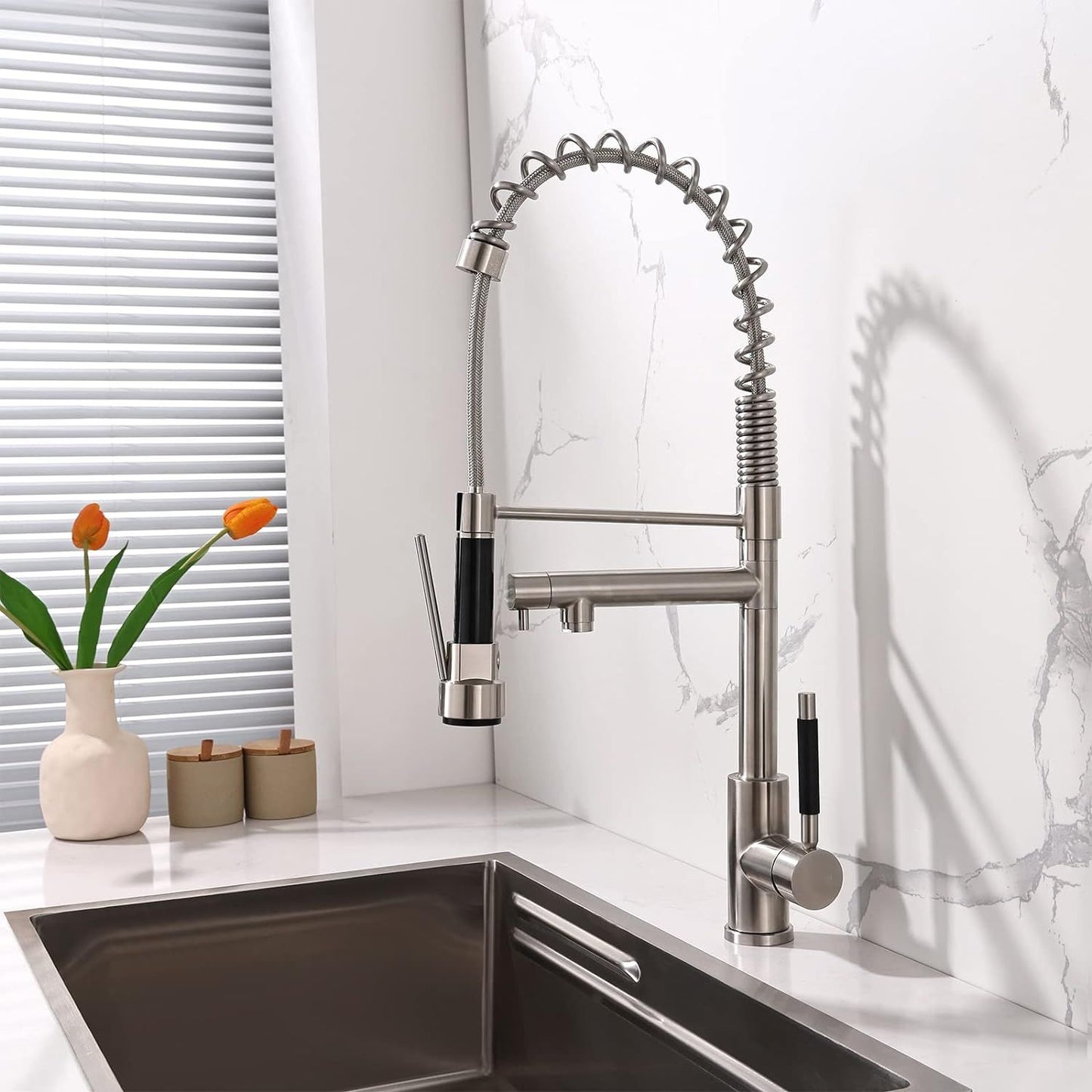 Kitchen Faucet Kit, Modern Style 2-Function Pull Down Sprayer and Pot Filler, High Arch Single Handle Kitchen Faucets wi image 9