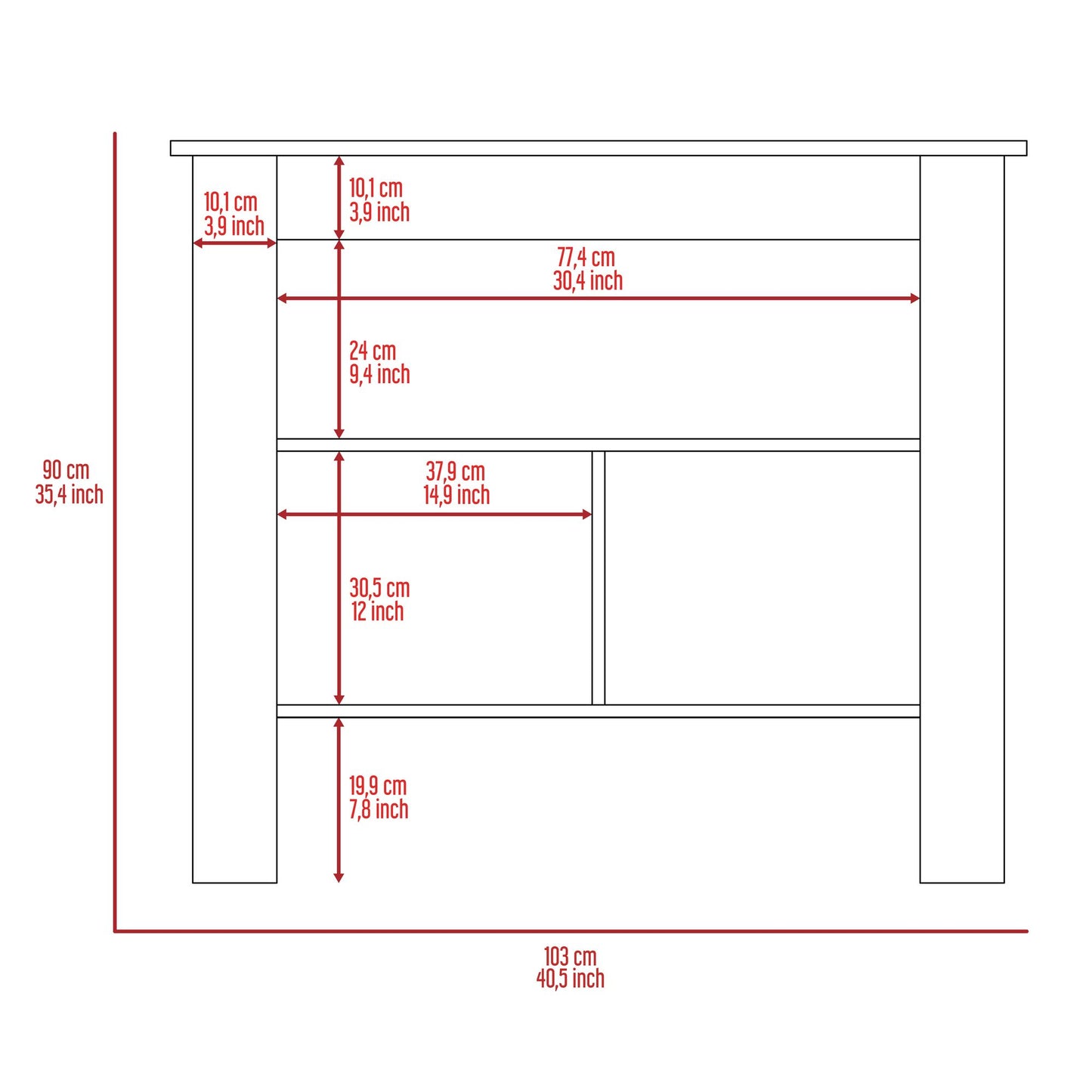 Kitchen Island, kitchen table 35" H, Four Legs, Three Open Storage Shelves, White / Onix image 7