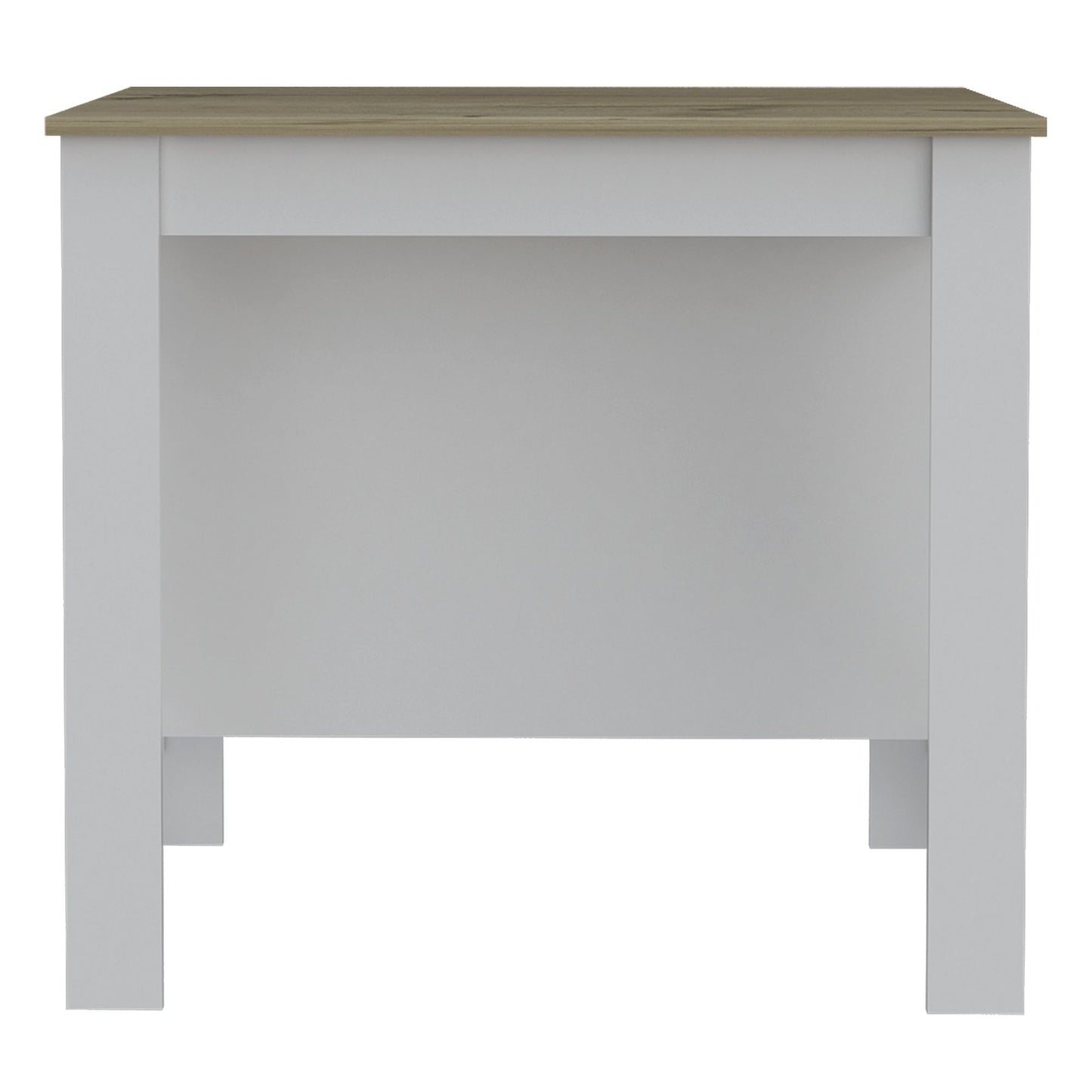 Kitchen Island, Kitchen Table 35" H, Three Open Storage Shelves, Four Legs, White/Light Oak image 5
