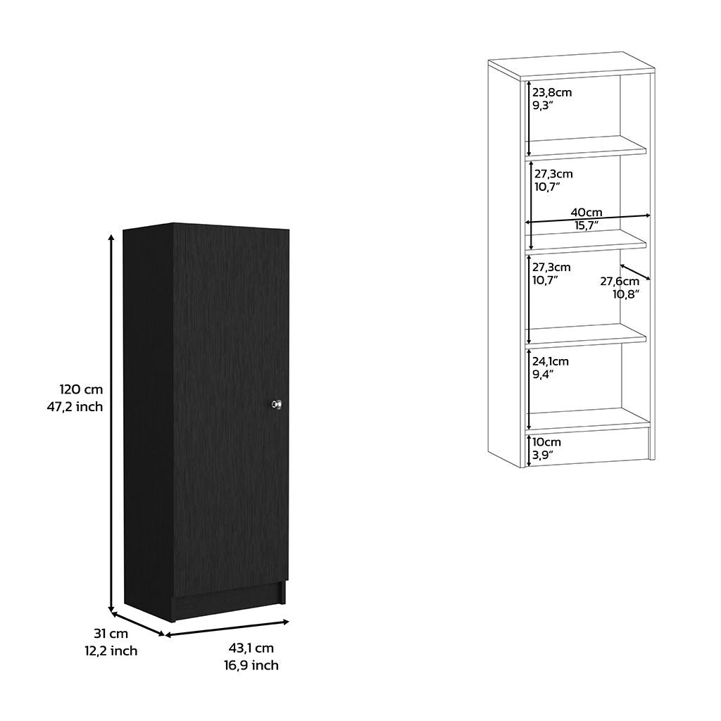 Kitchen Pantry 47" H, One Door Cabinet, Four Interior Shelves, Black image 7
